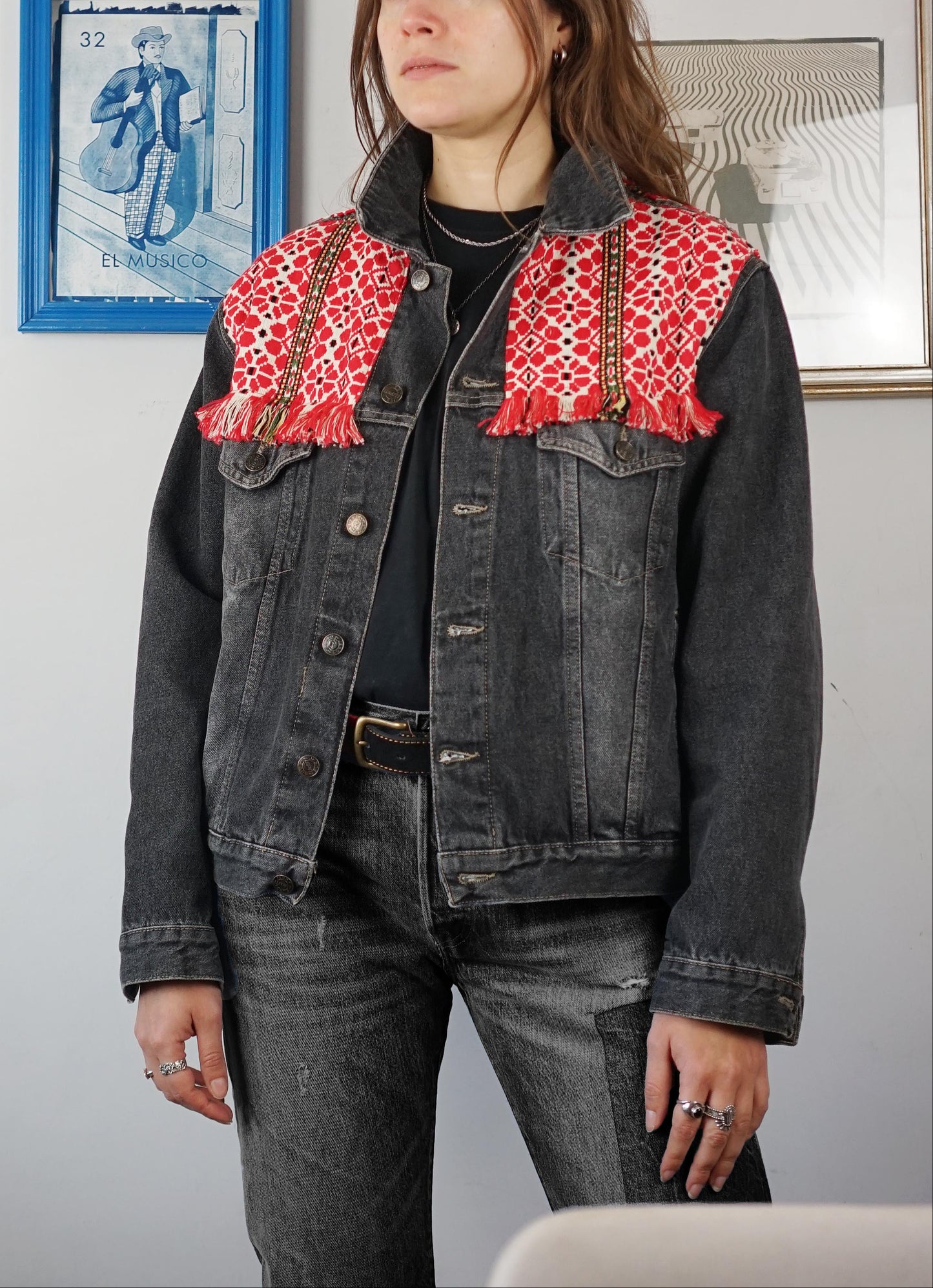 Black Custom Denim Jacket - Red Talisman