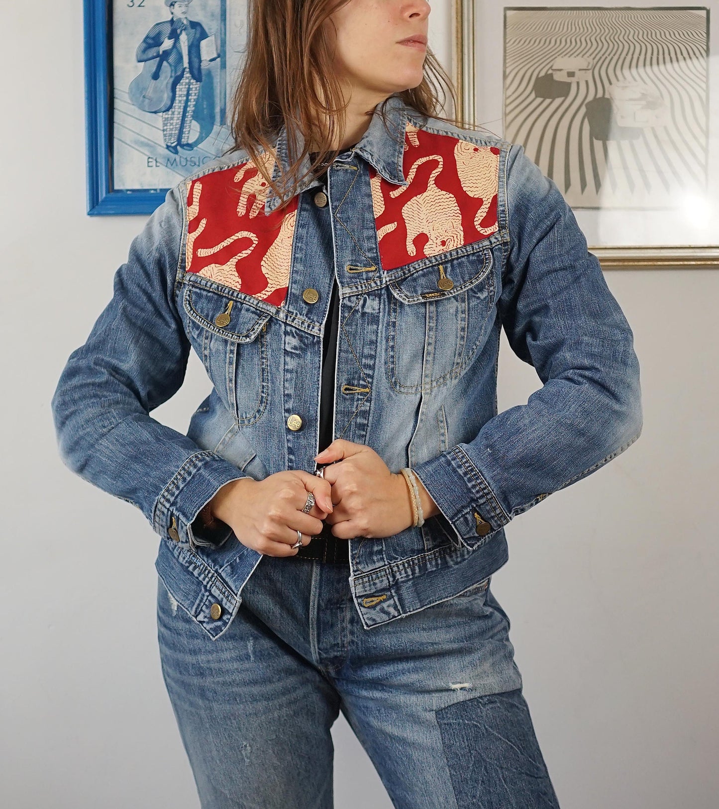 Washed Denim Jacket Red Tigers