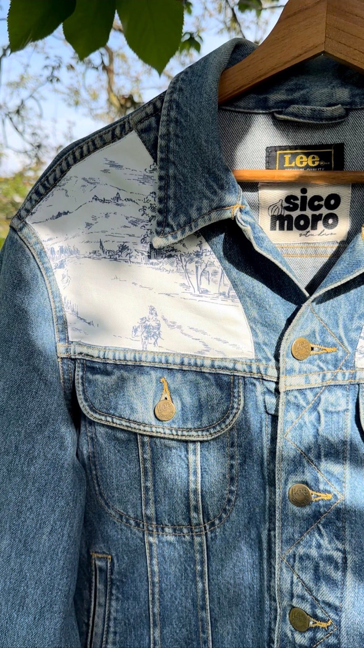 Custom denim jacket stampa toile de jouy