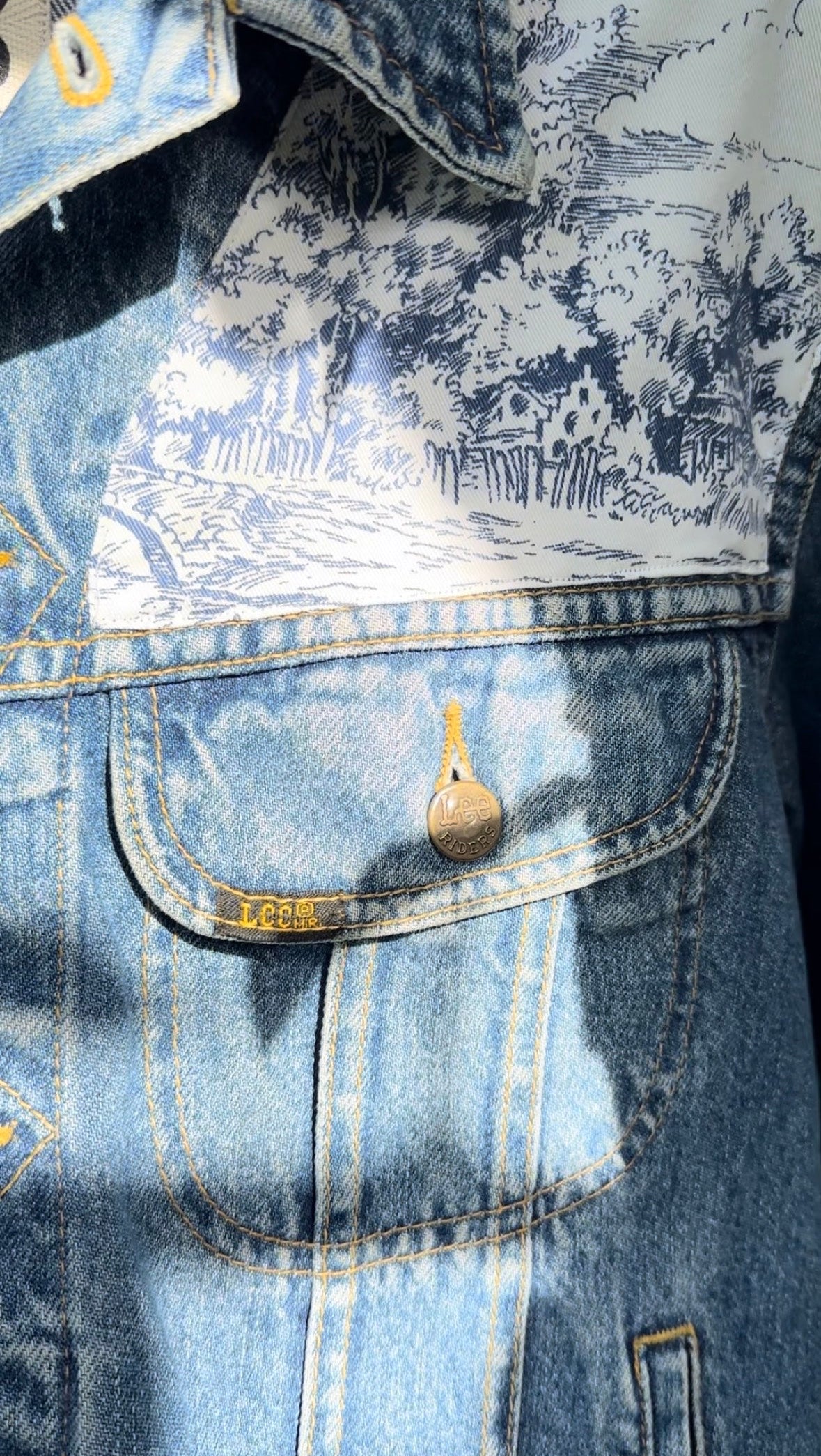 Custom denim jacket stampa toile de jouy