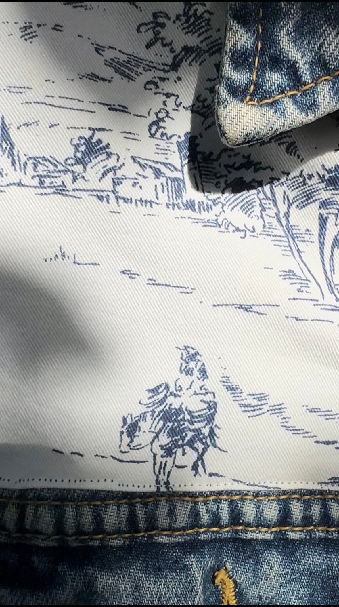Custom denim jacket stampa toile de jouy