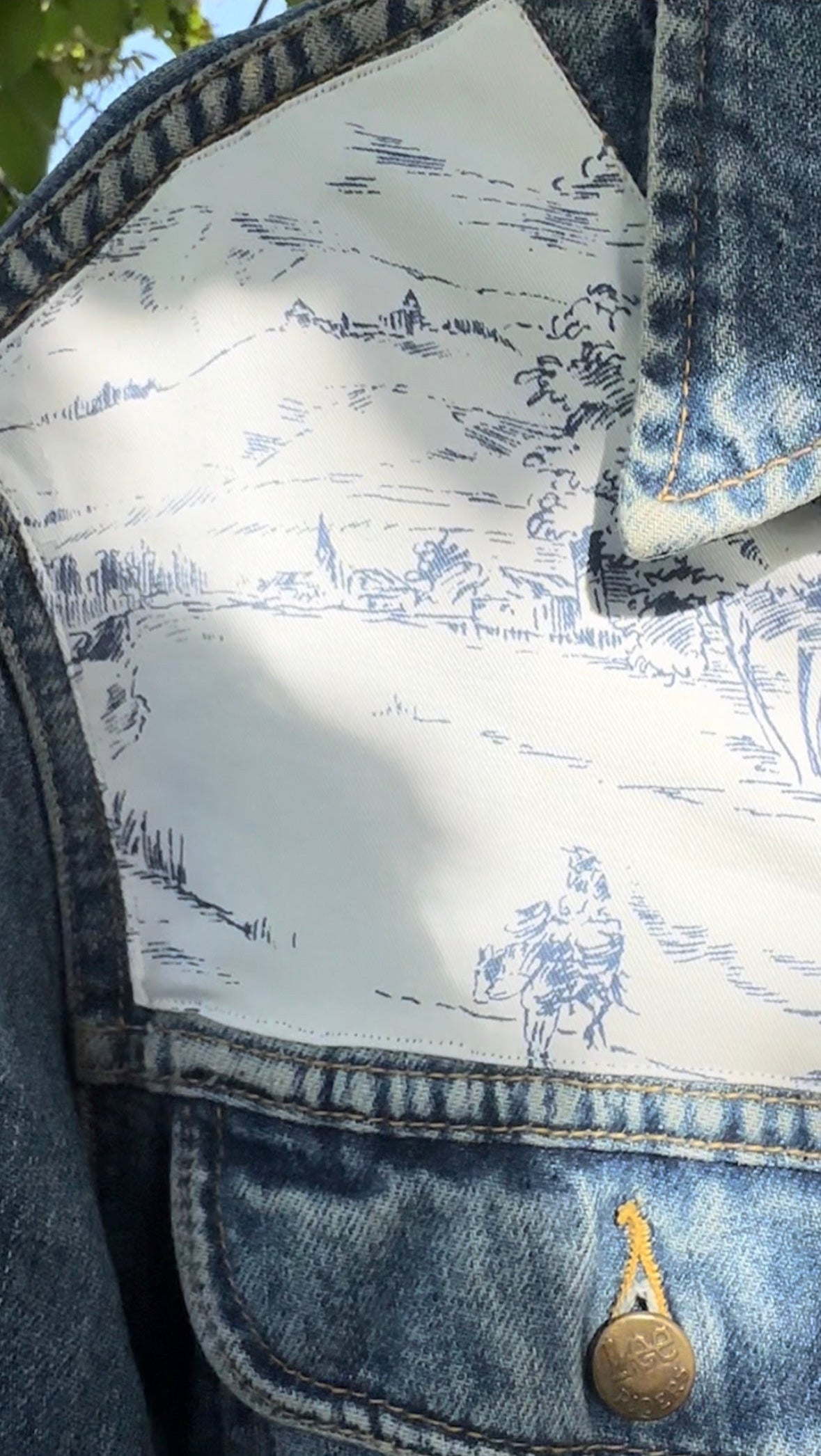 Custom denim jacket stampa toile de jouy