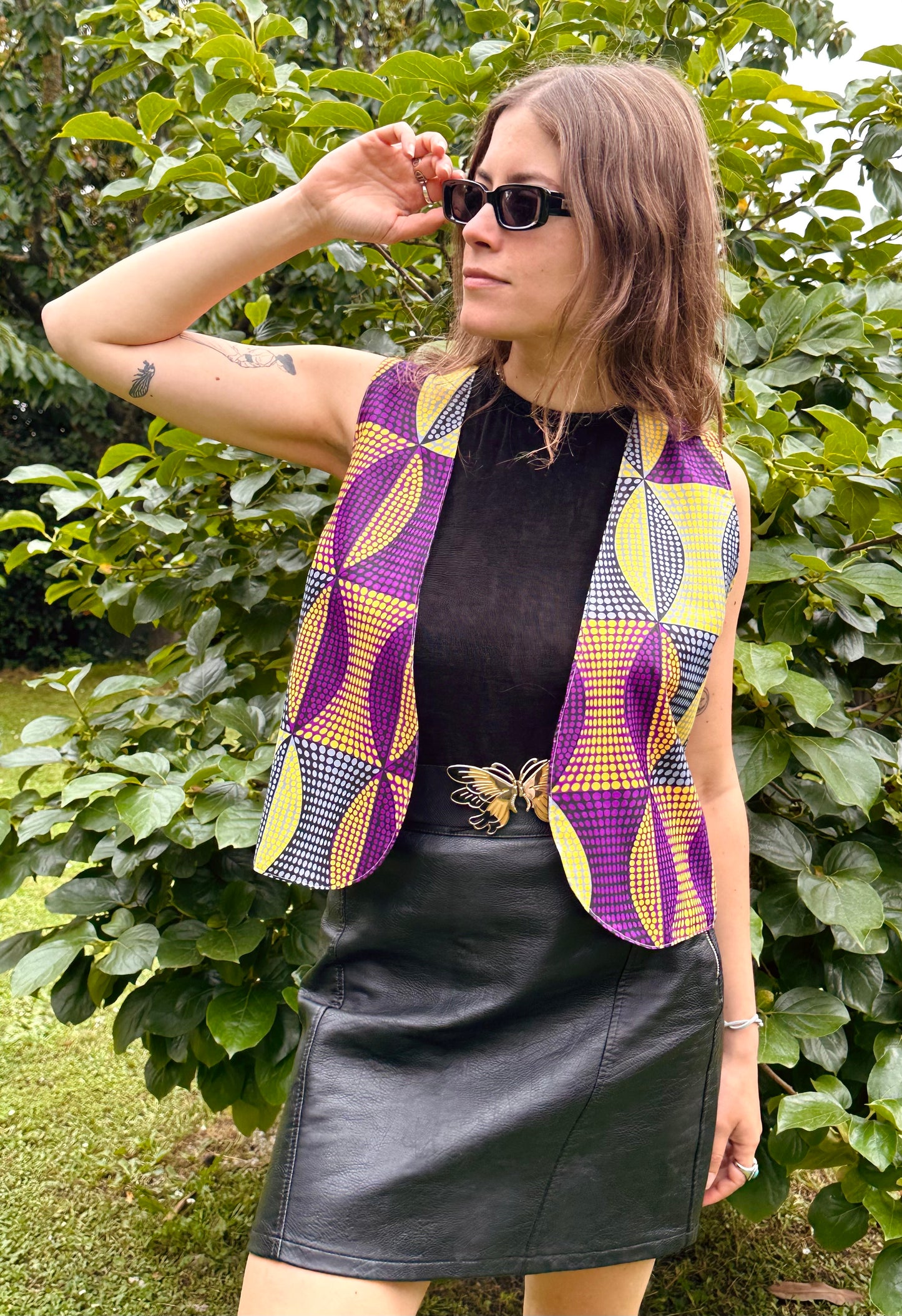Reversible gilet optical print 70s