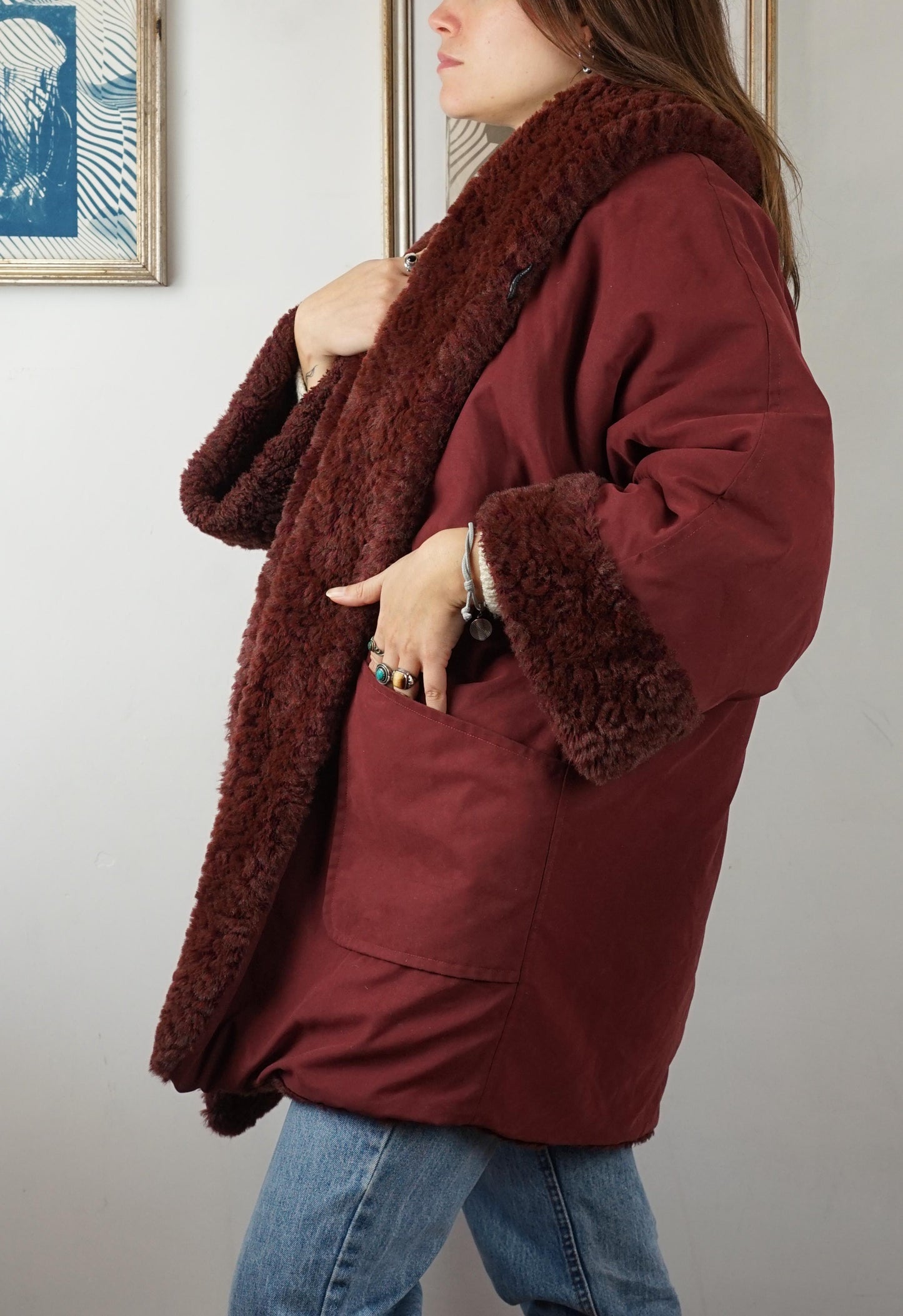 Cappotto pelliccia sintetica reversibile