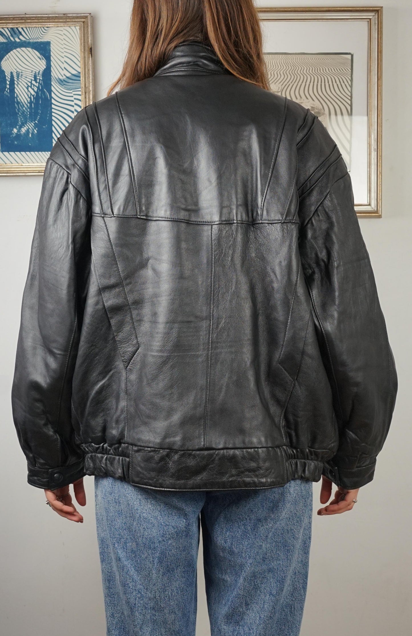 Bomber vintage in pelle anni '80 nero