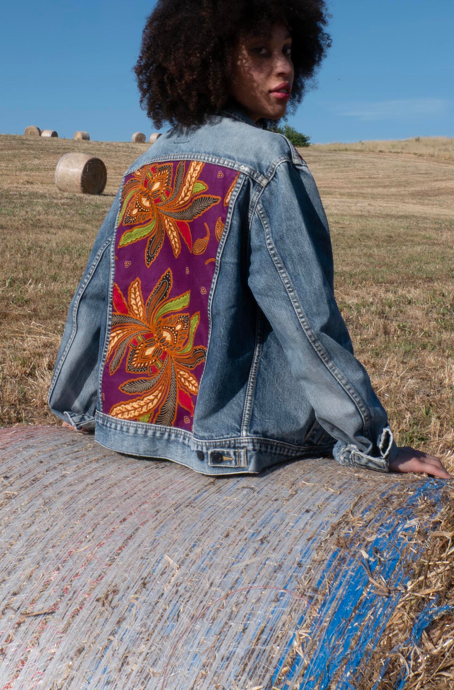 Lee custom denim jacket floral violet batik