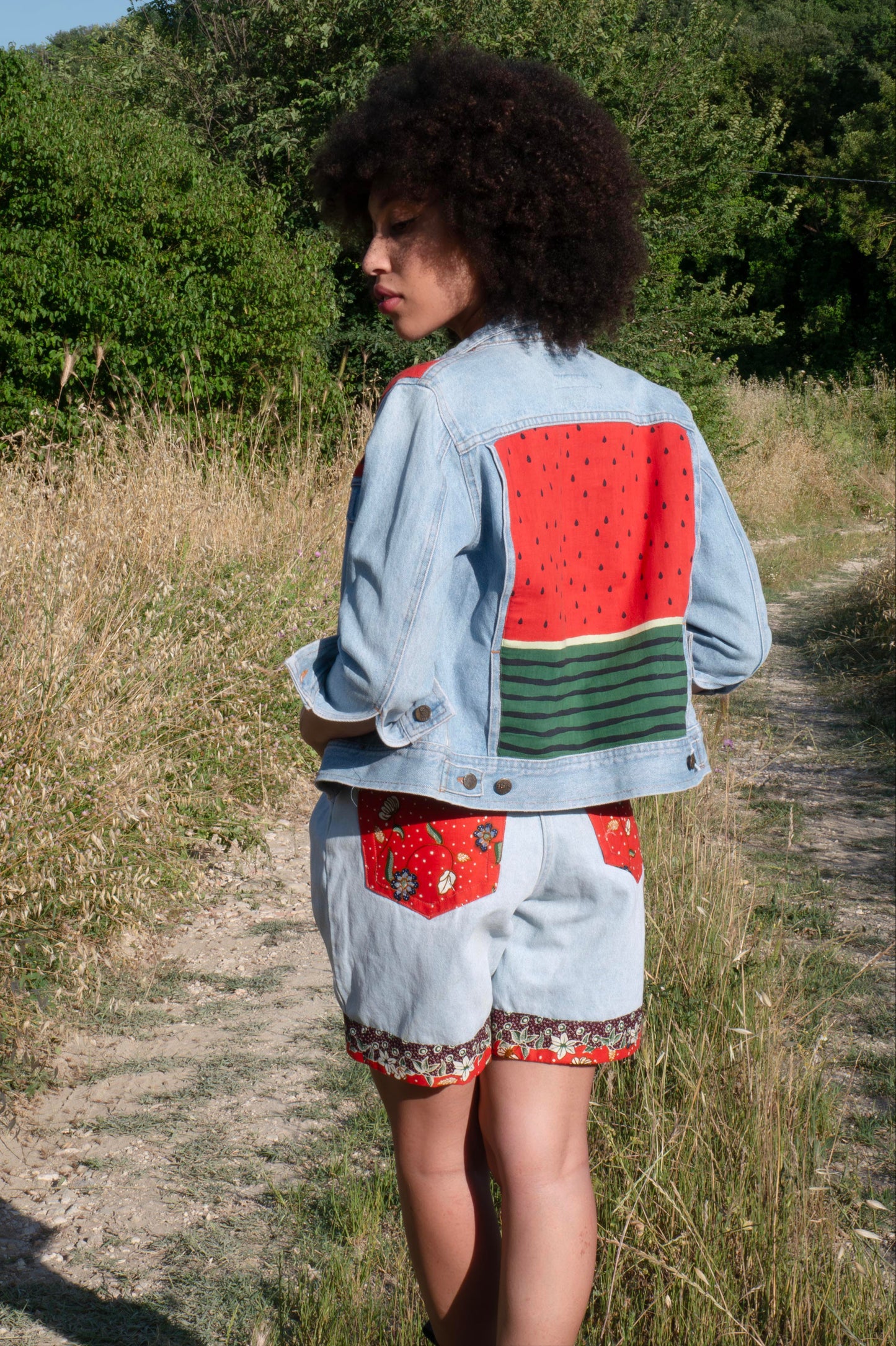 Custom Denim Jacket Watermelon Print