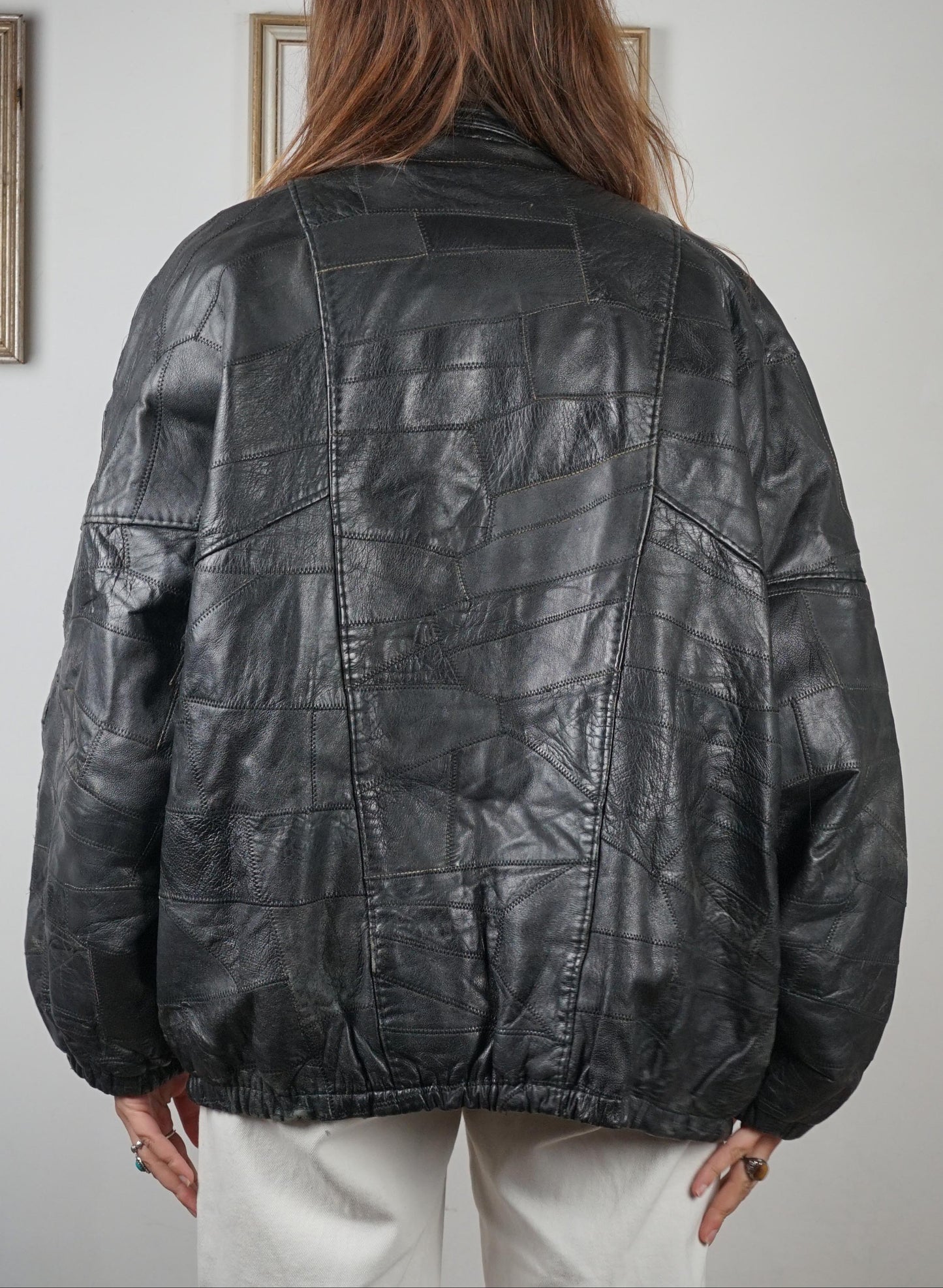 Bomber vintage in pelle patchwork