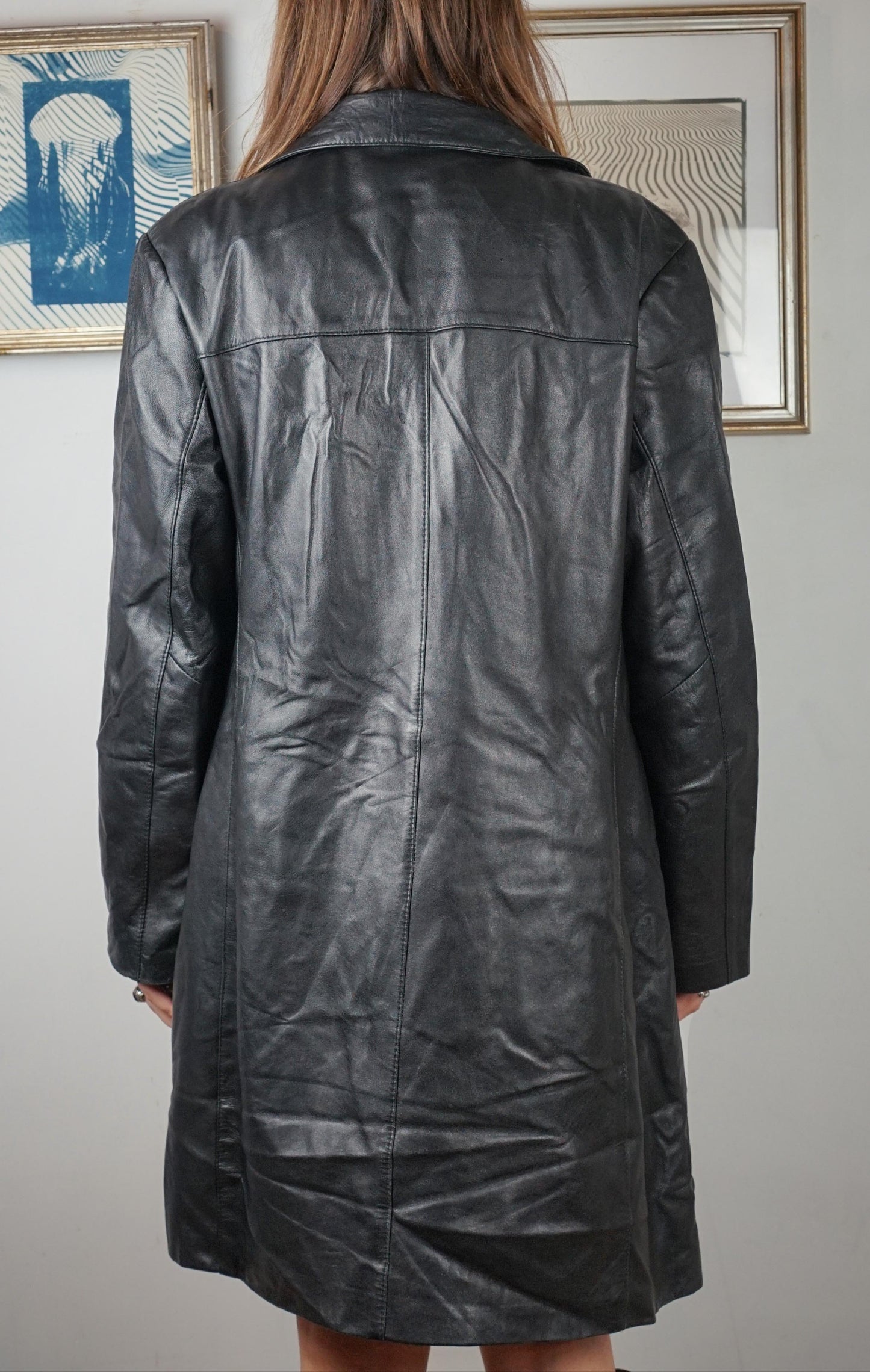 Giacca pelle lunga modello trench