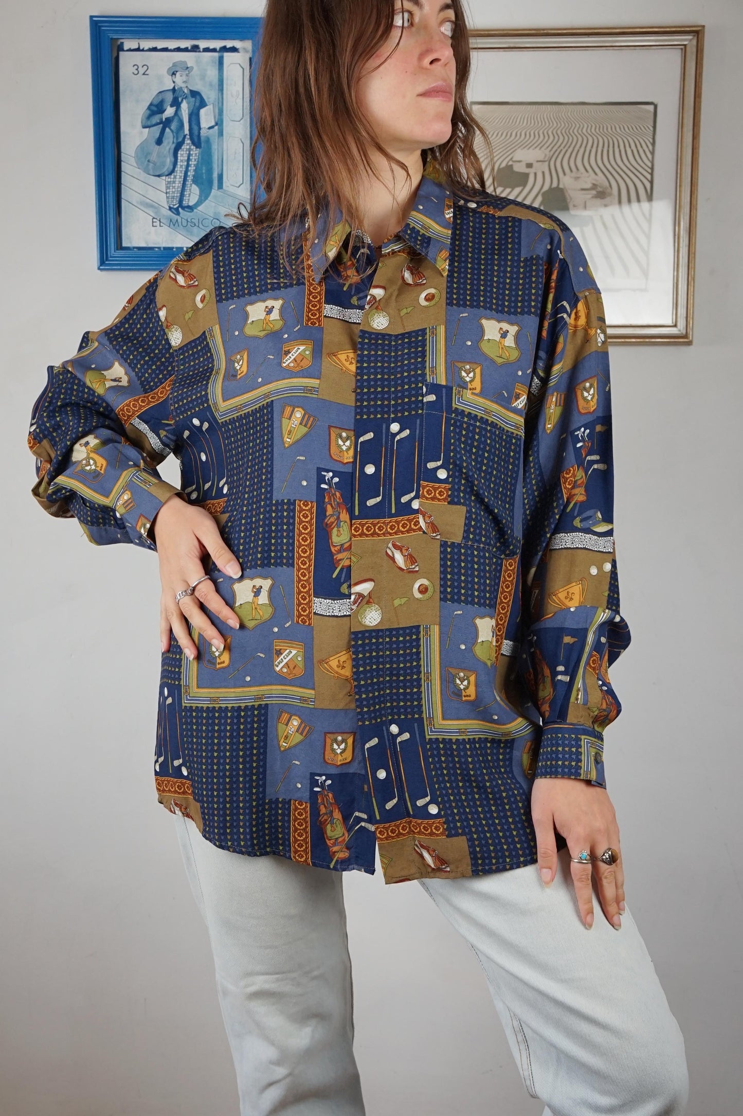 Camicia a maniche lunghe con stampa a tema golf