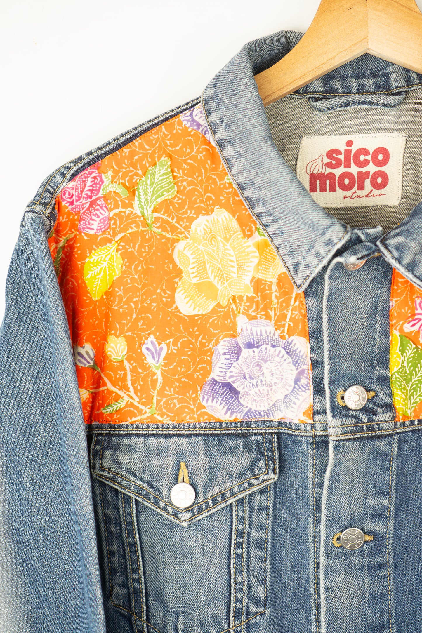 Custom Denim Jacket - Orange Composition