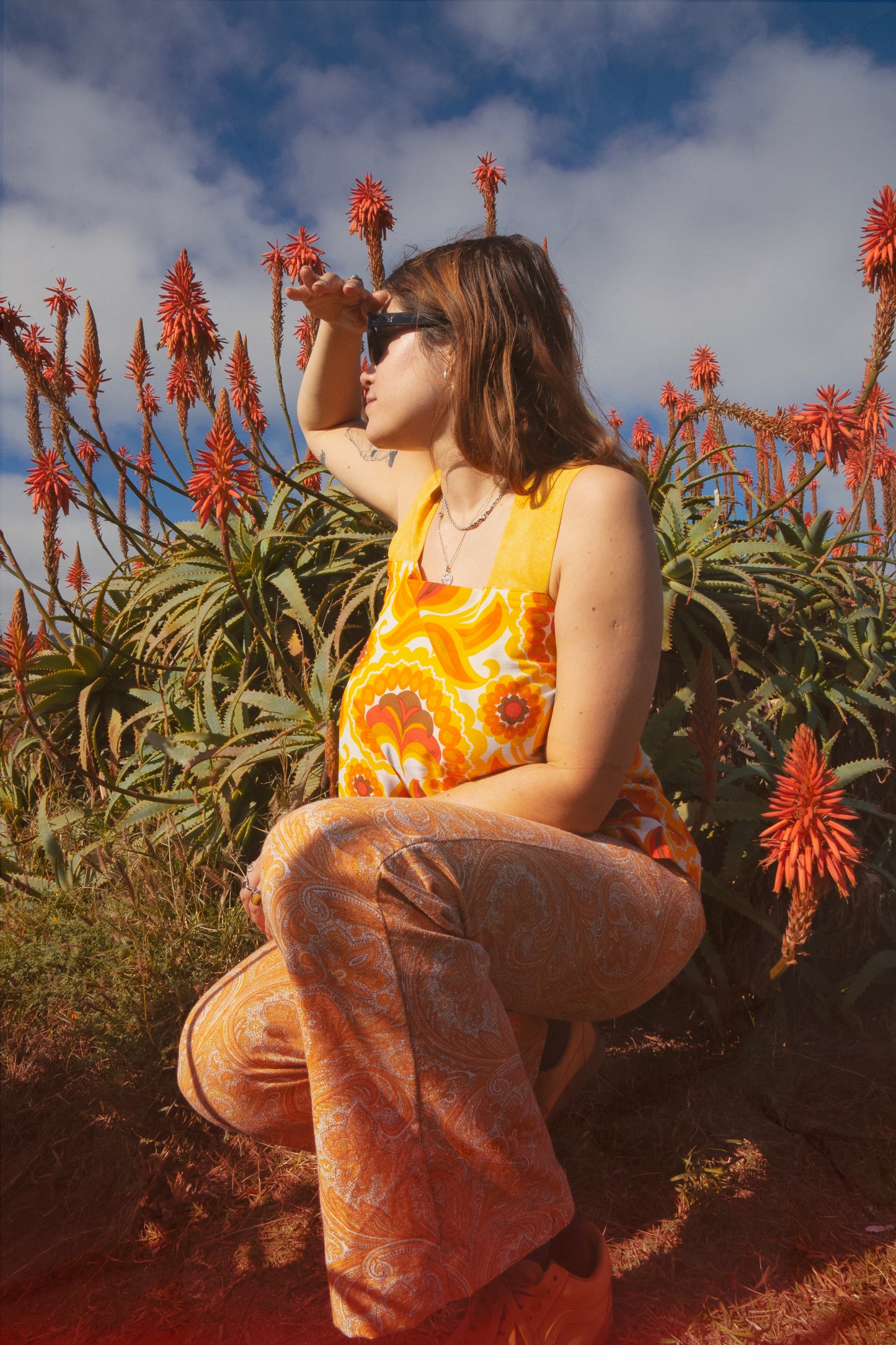 Top in cotone upcycled fantasia anni '70