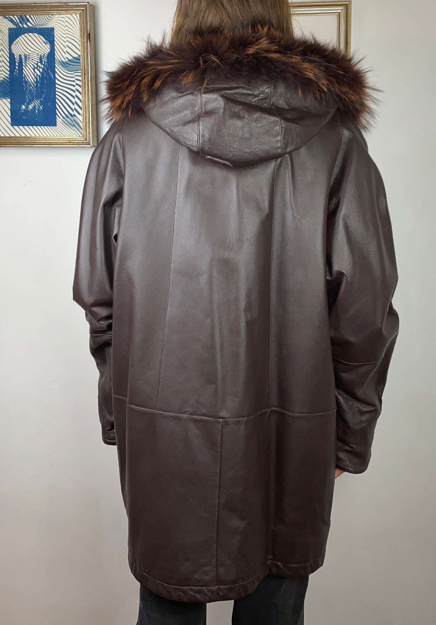 Cappotto vintage in vera pelle testa di moro