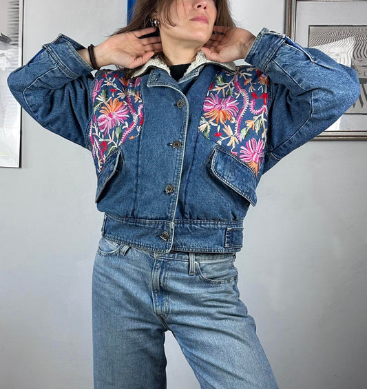 Bloom 80s Sherpa Embroidered Denim Jacket