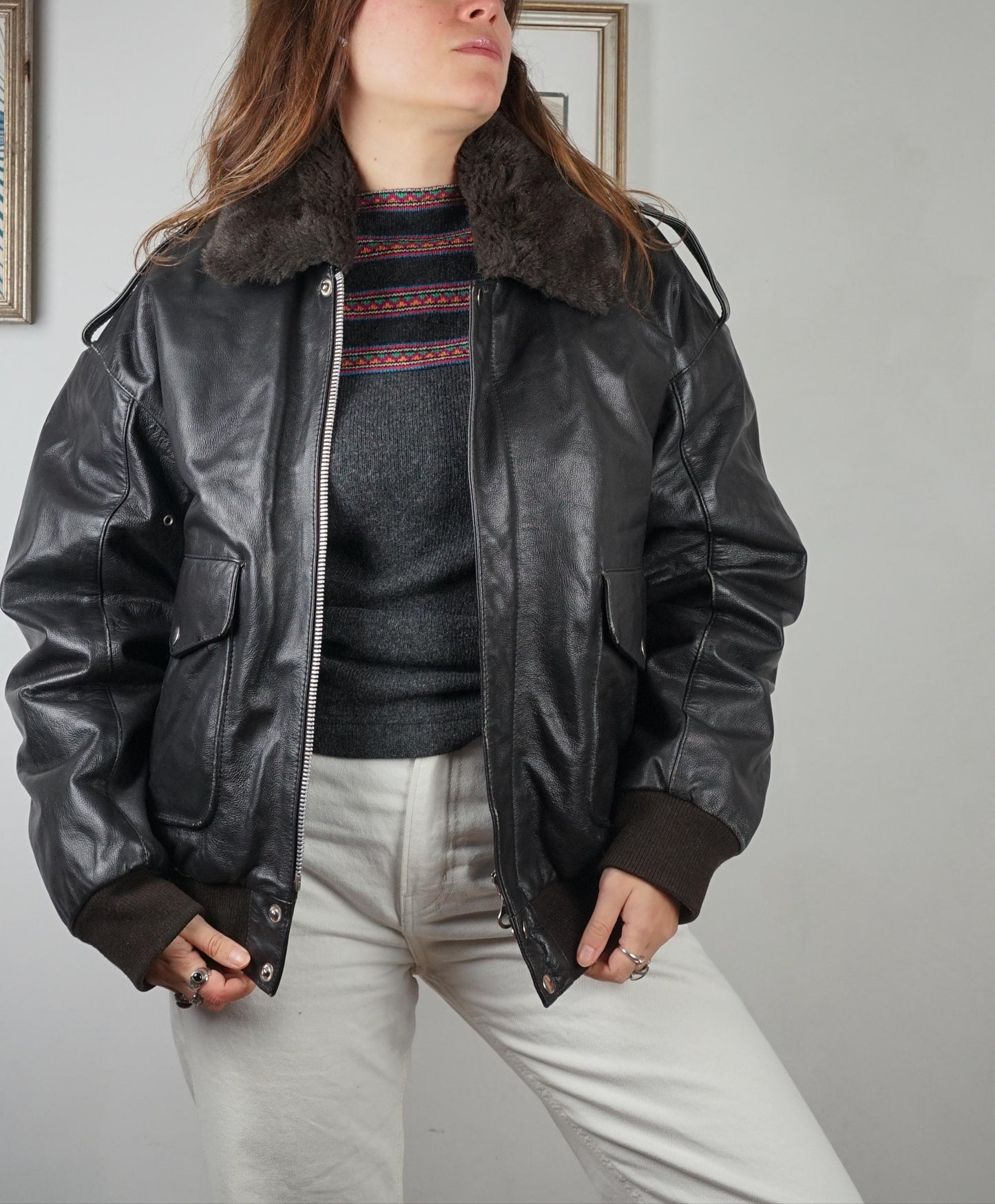 Black bomber aviator jacket