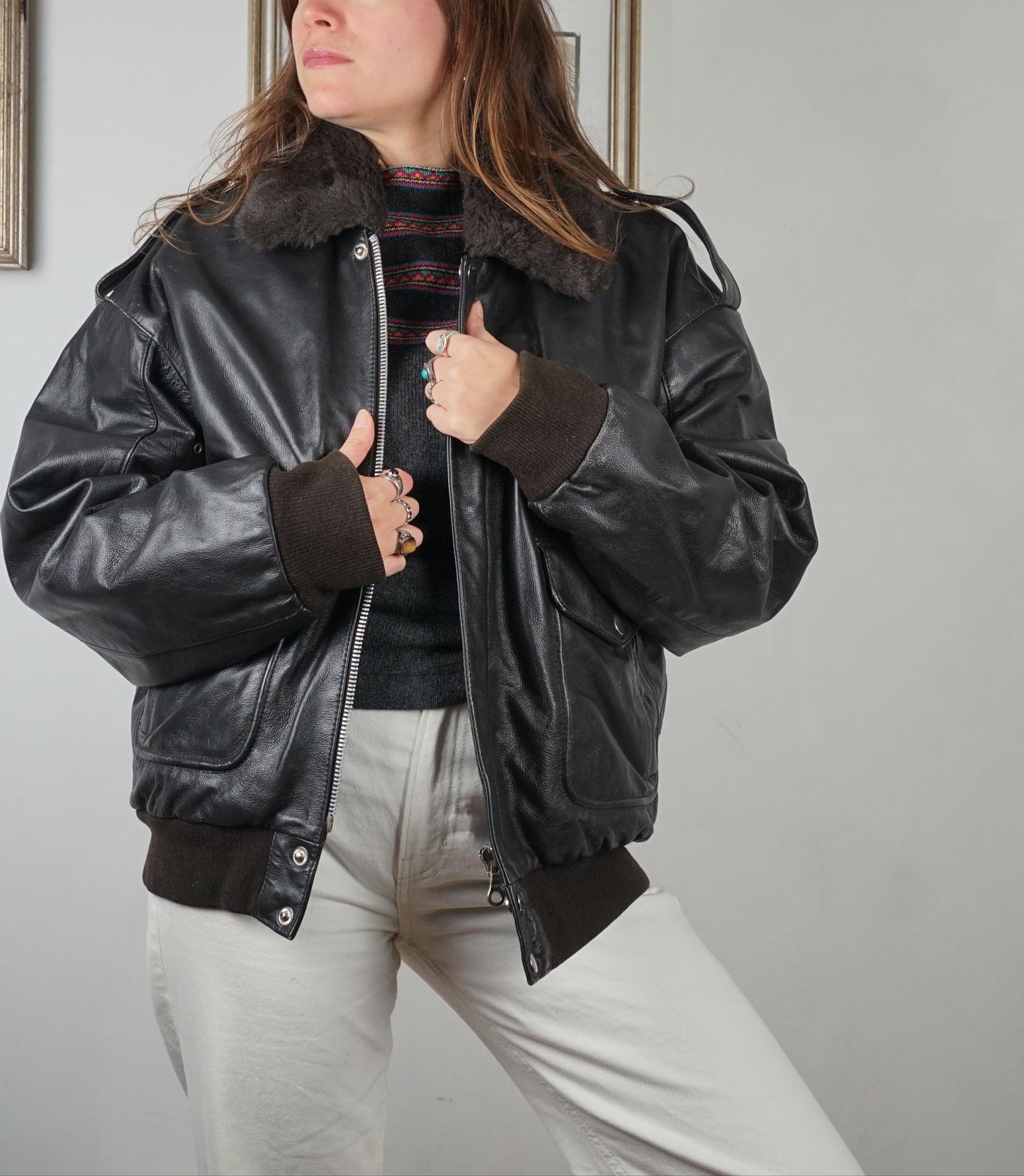Black bomber aviator jacket