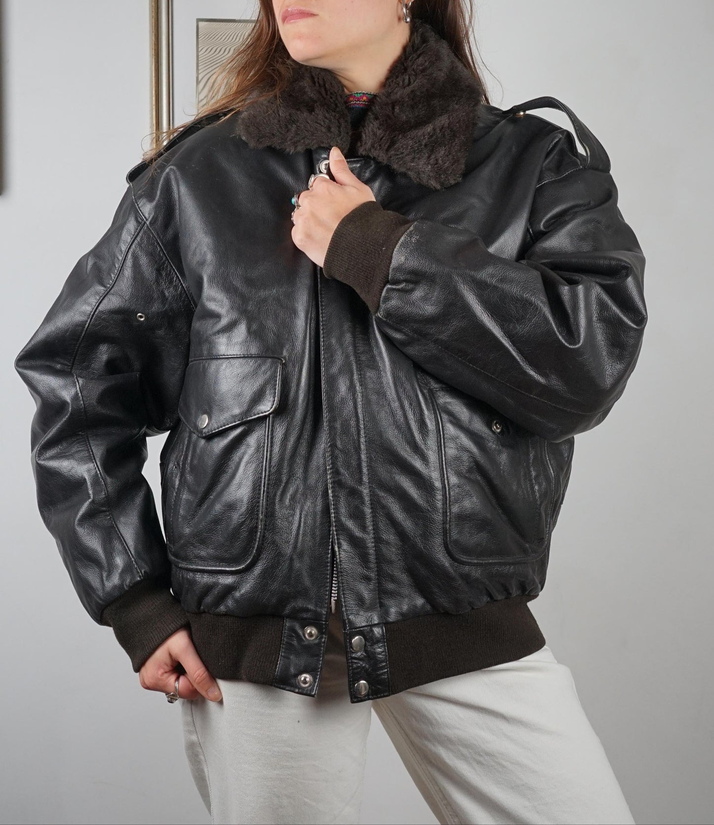 Black bomber aviator jacket