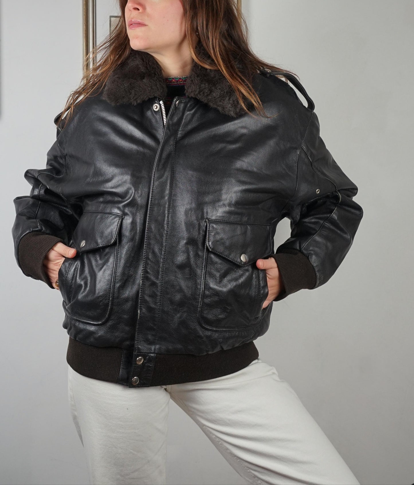 Black bomber aviator jacket