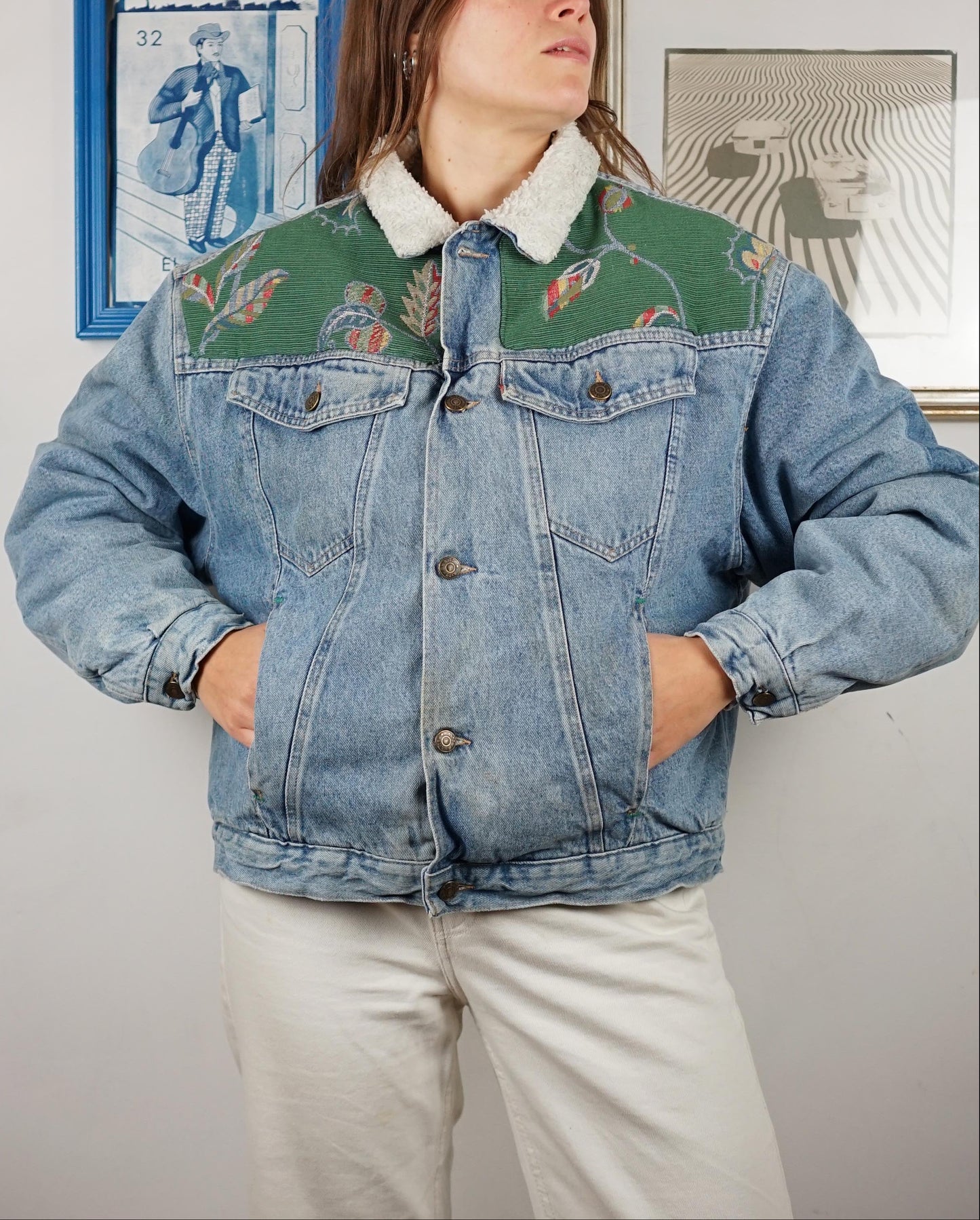 Custom Denim Sherpa Jacket - Verde Errante