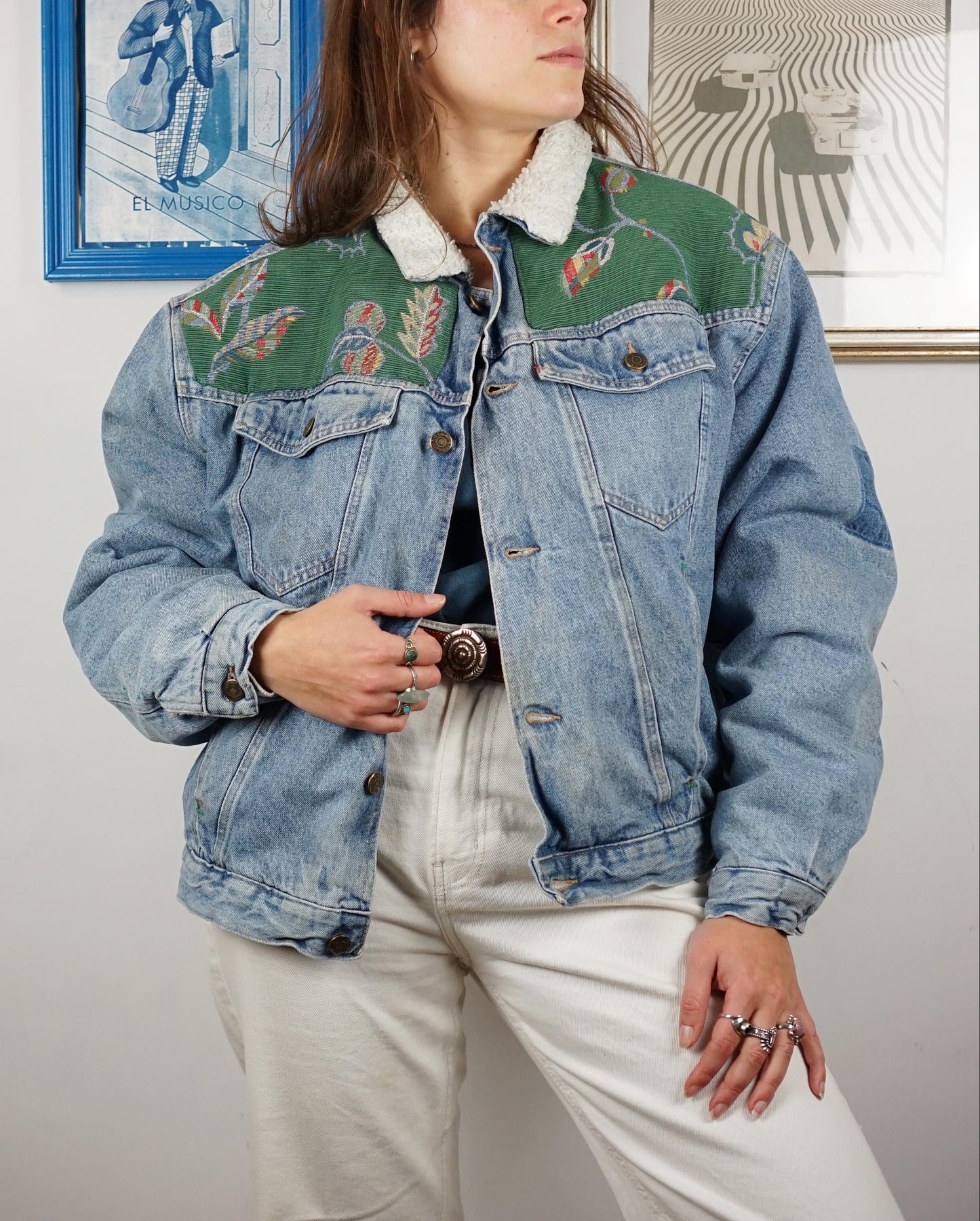 Custom Denim Sherpa Jacket - Verde Errante