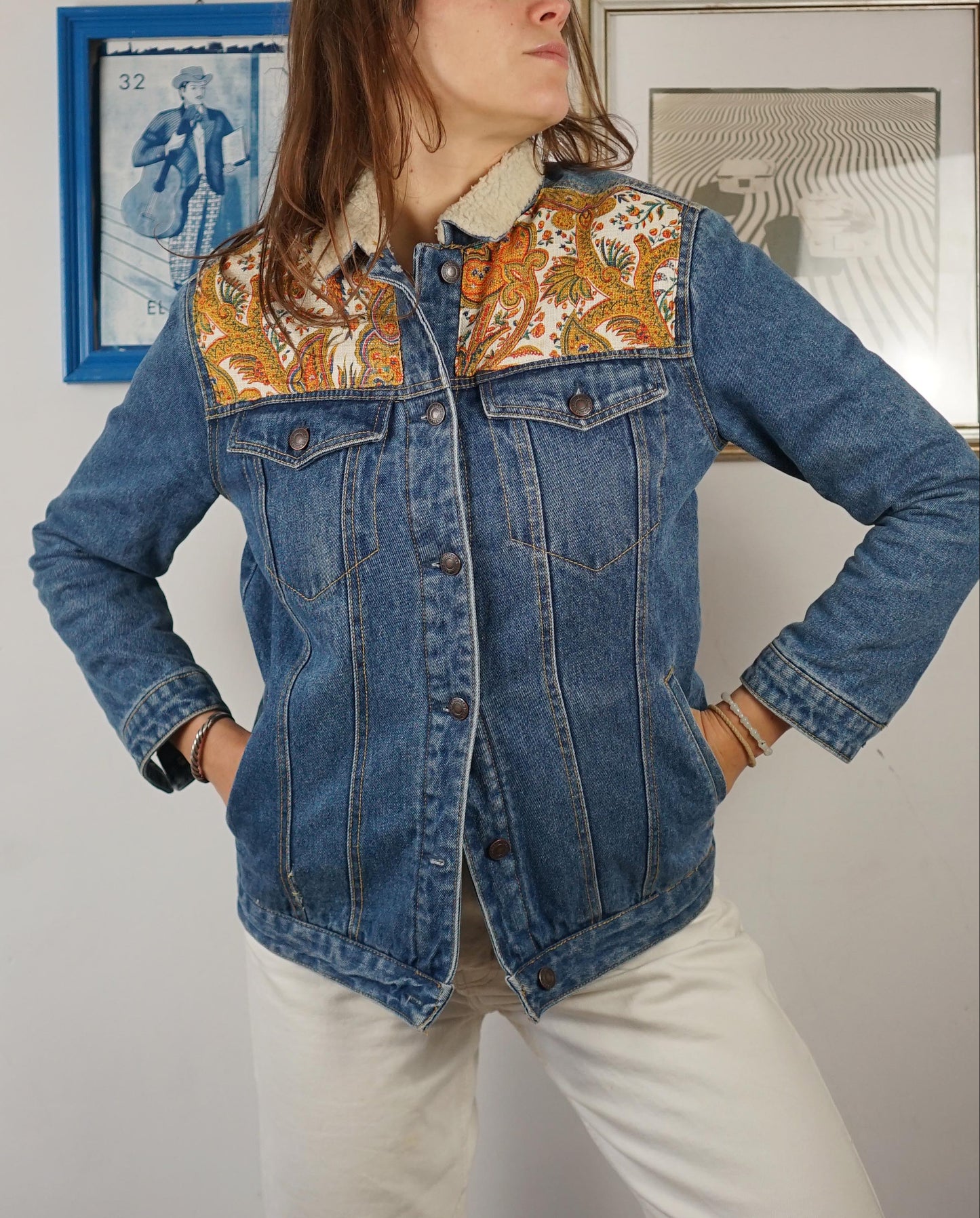 Custom Denim Sherpa Jacket - Jardins Nomadi