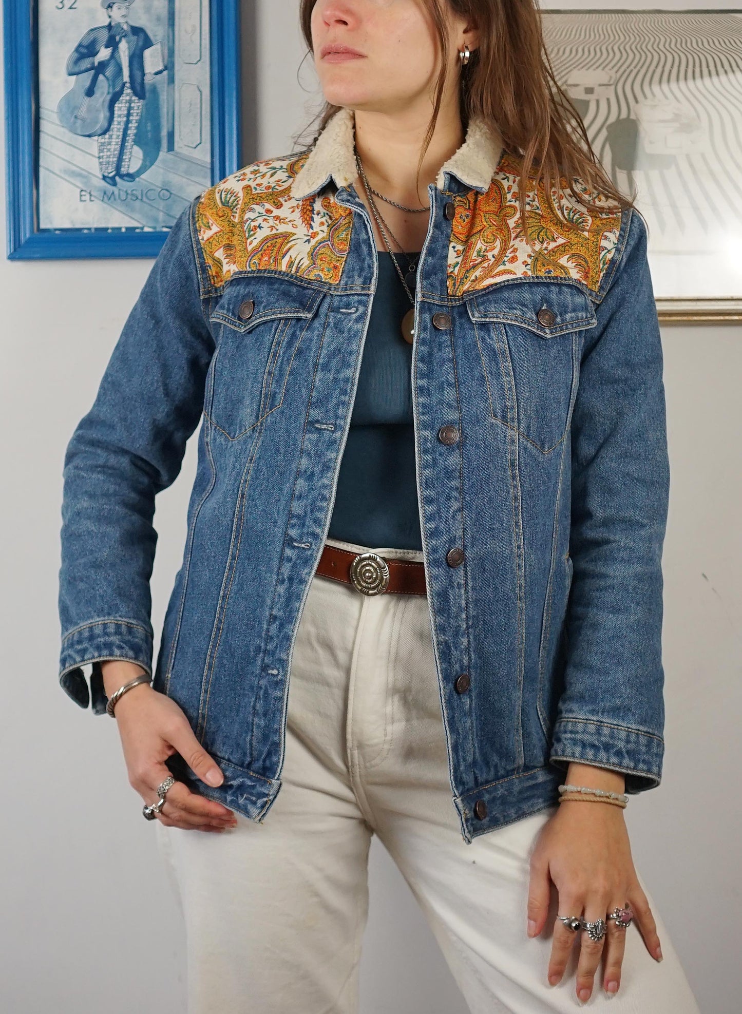 Custom Denim Sherpa Jacket - Jardins Nomadi