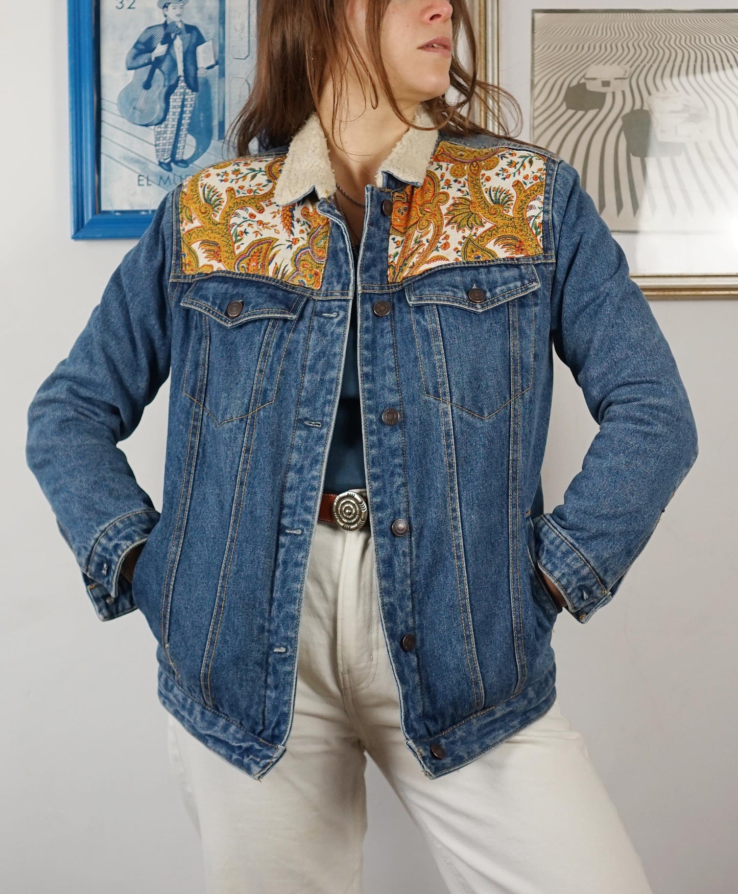 Custom Denim Sherpa Jacket - Jardins Nomadi