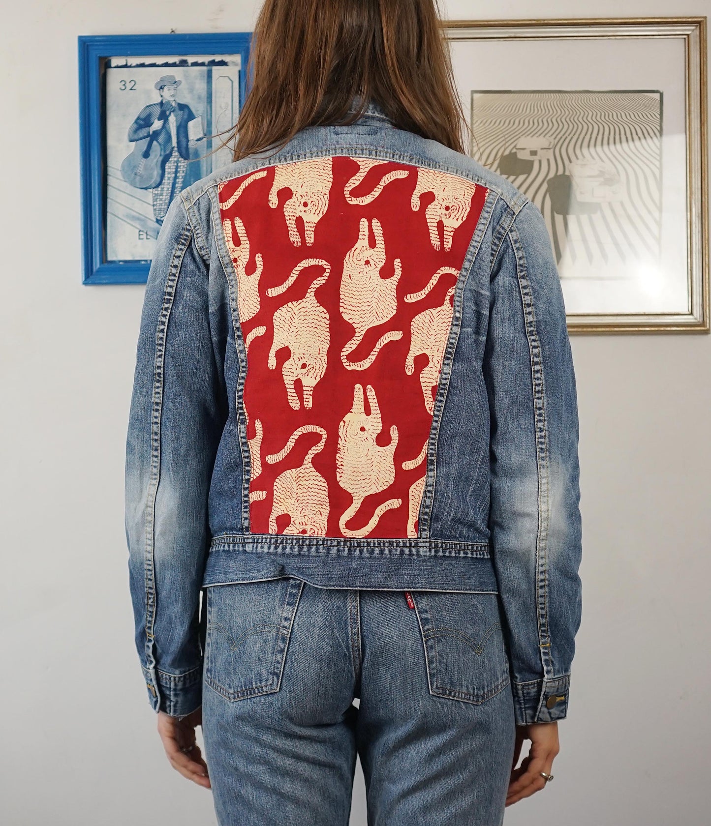Washed Denim Jacket Red Tigers
