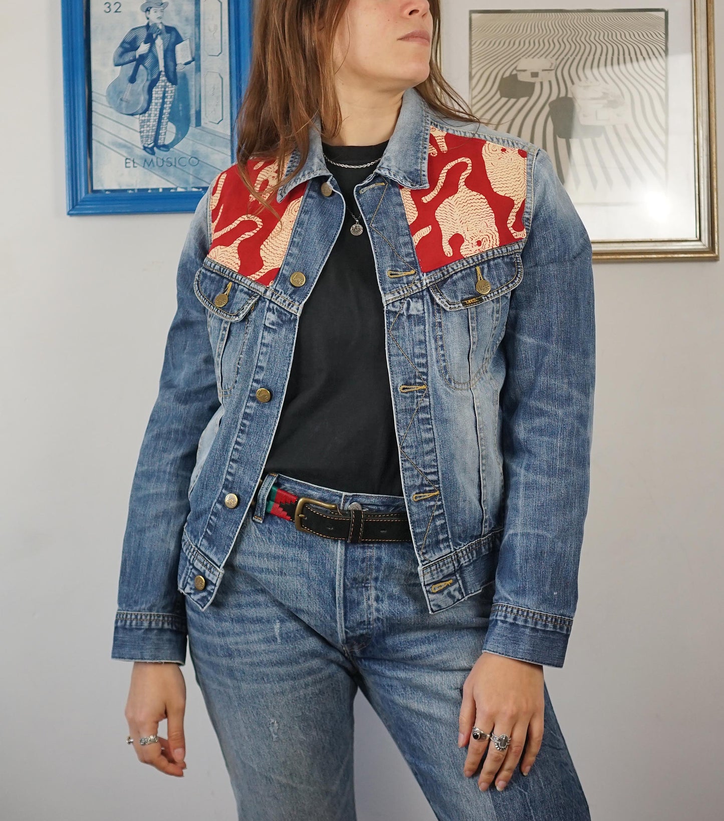 Washed Denim Jacket Red Tigers