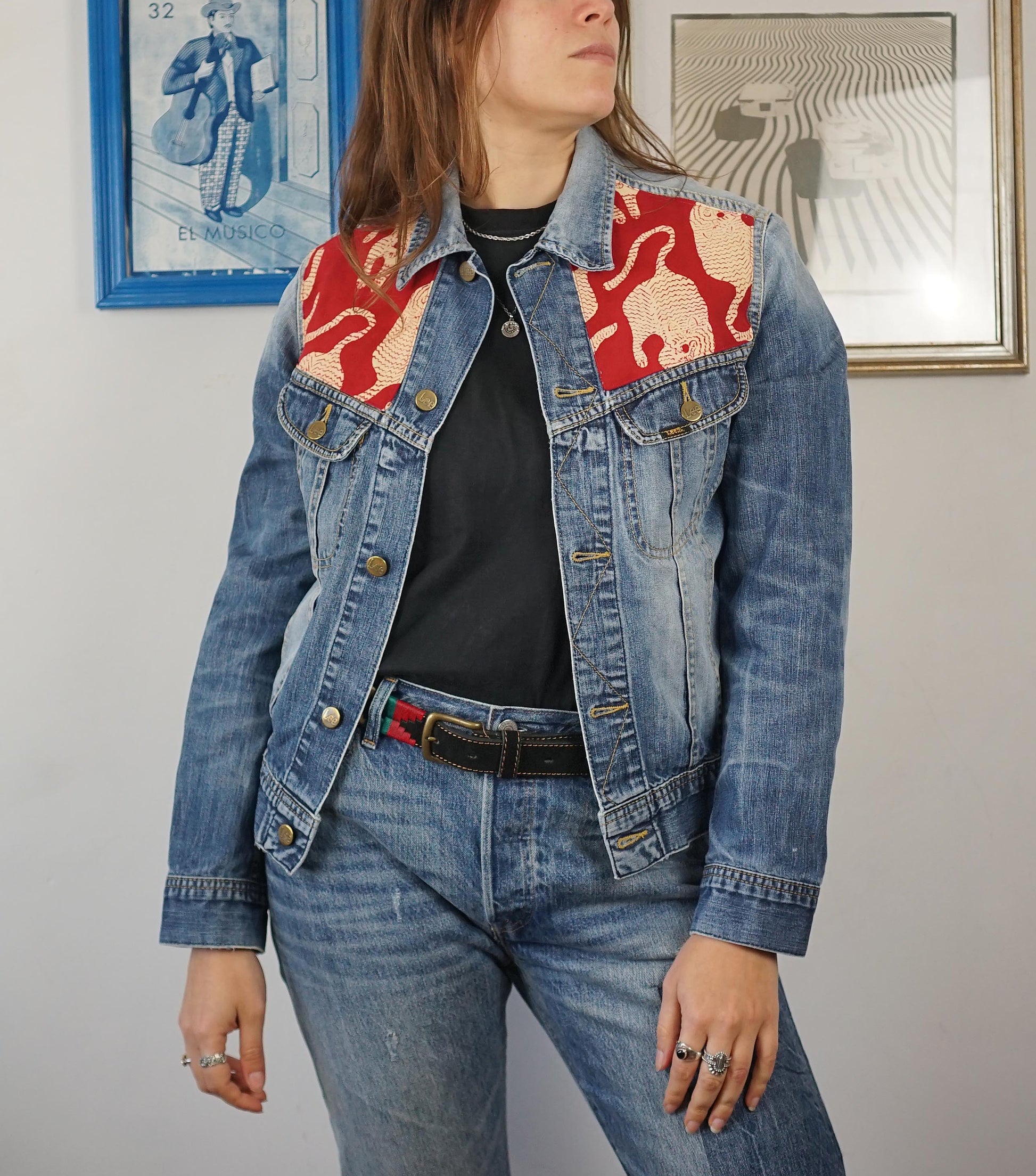Washed Denim Jacket Red Tigers
