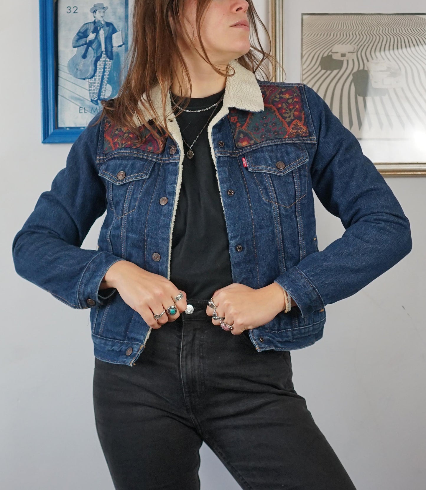 Custom Denim Sherpa Jacket Vesper Tapestry