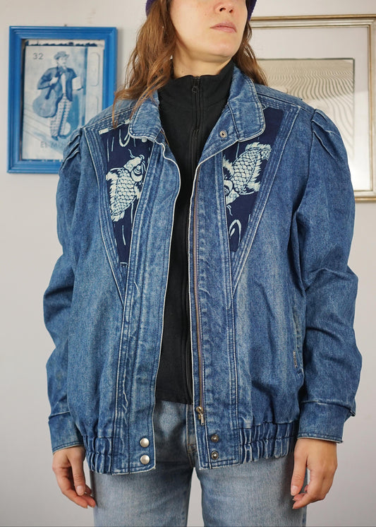 Custom 80s denim jacket indigo - Yoru Koi