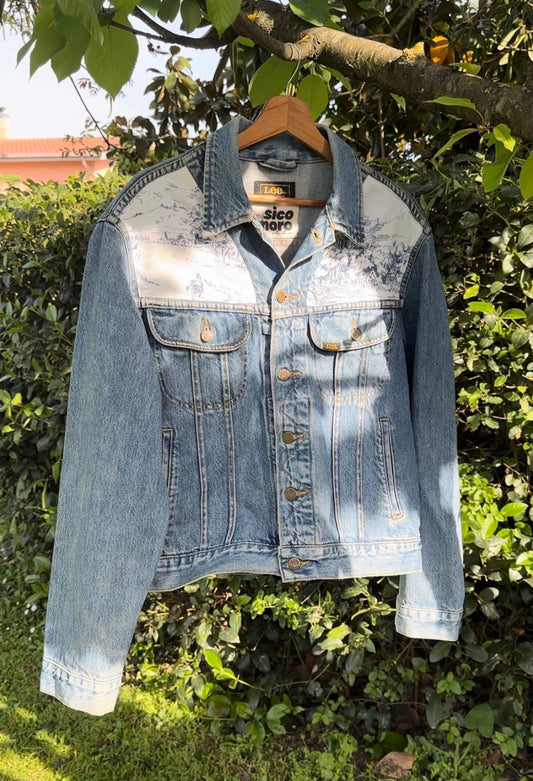Custom denim jacket stampa toile de jouy