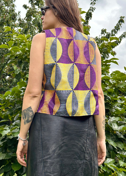 Reversible gilet optical print 70s