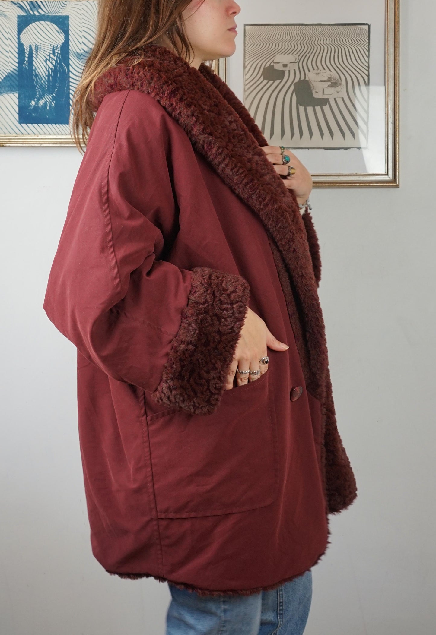 Cappotto pelliccia sintetica reversibile