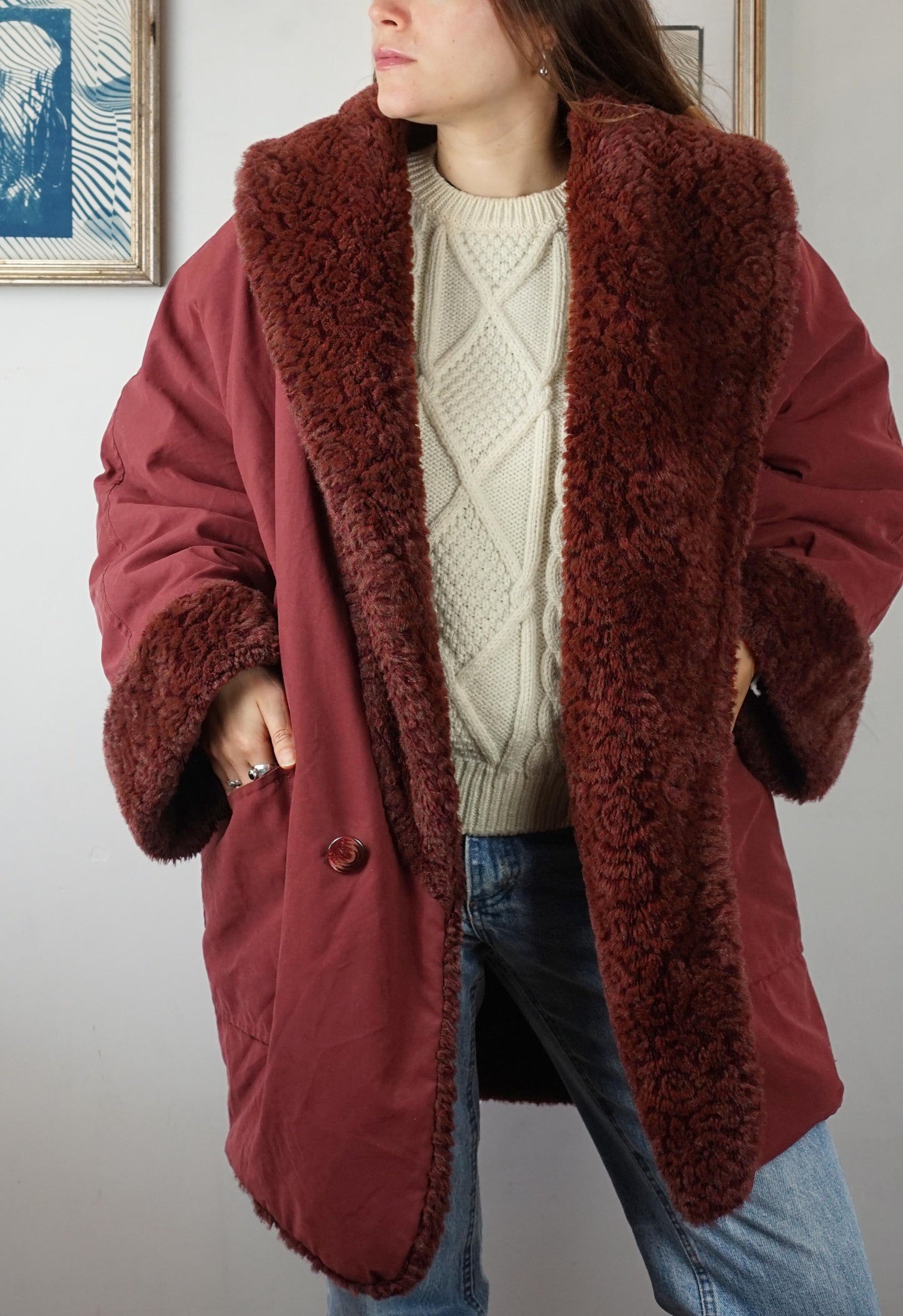 Cappotto pelliccia sintetica reversibile