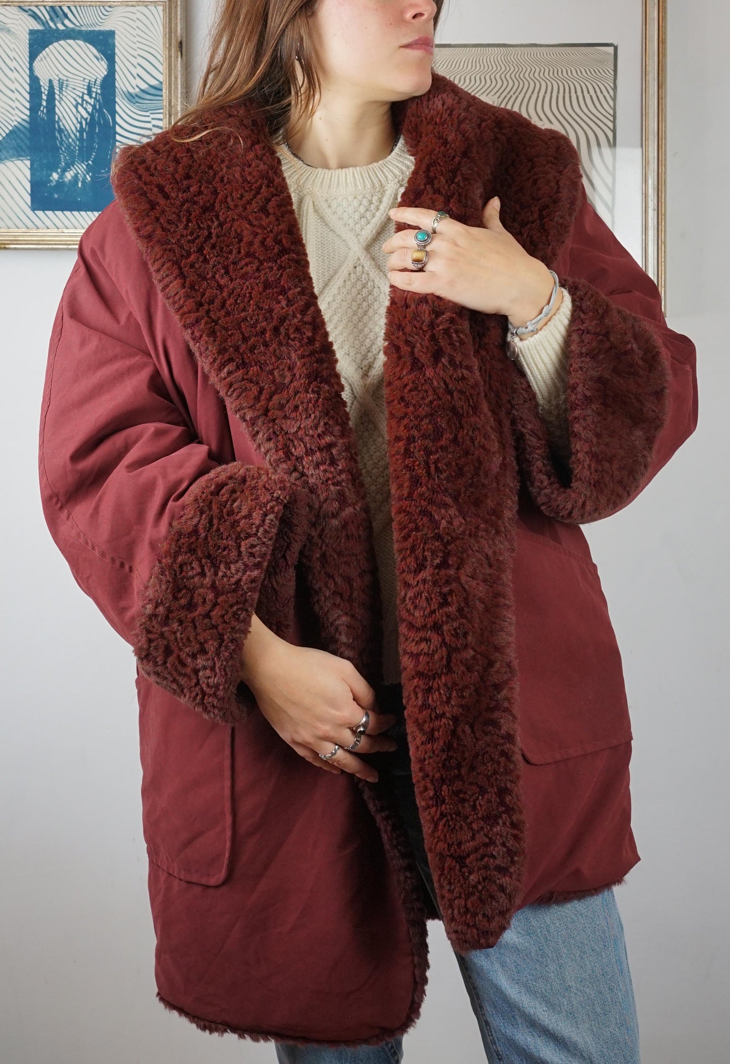 Cappotto pelliccia sintetica reversibile