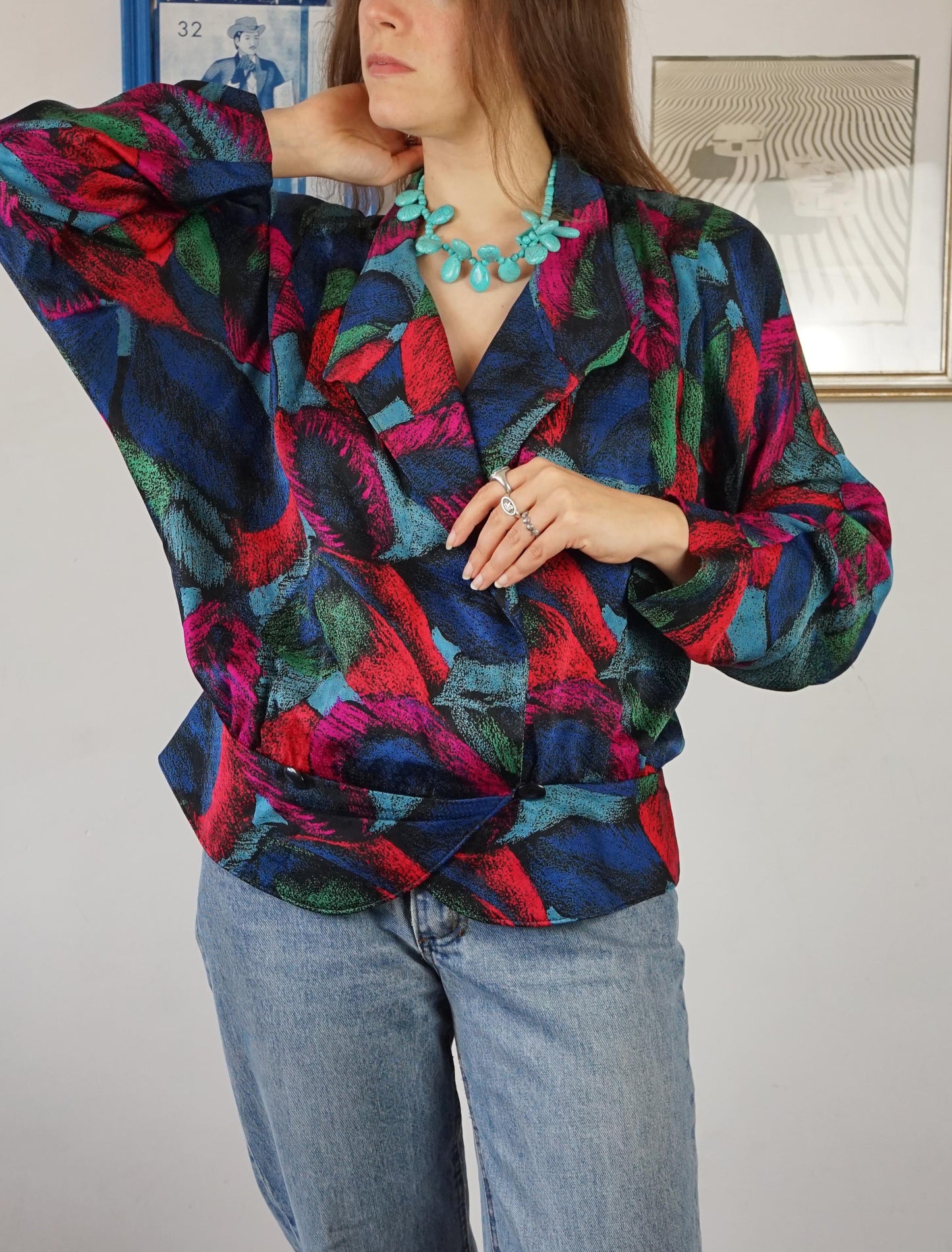 Camicia multicolor fantasia astratta anni 80