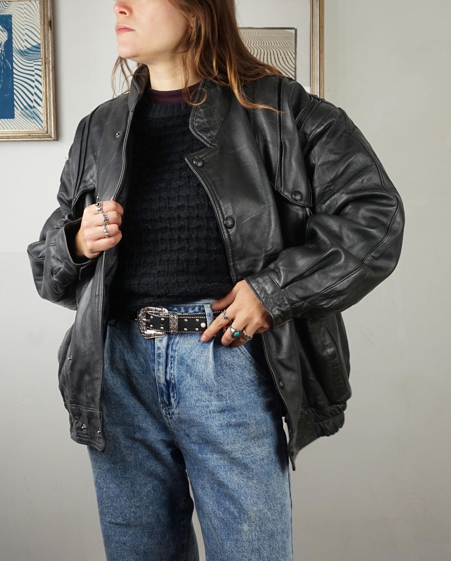 Bomber vintage in pelle anni '80 nero