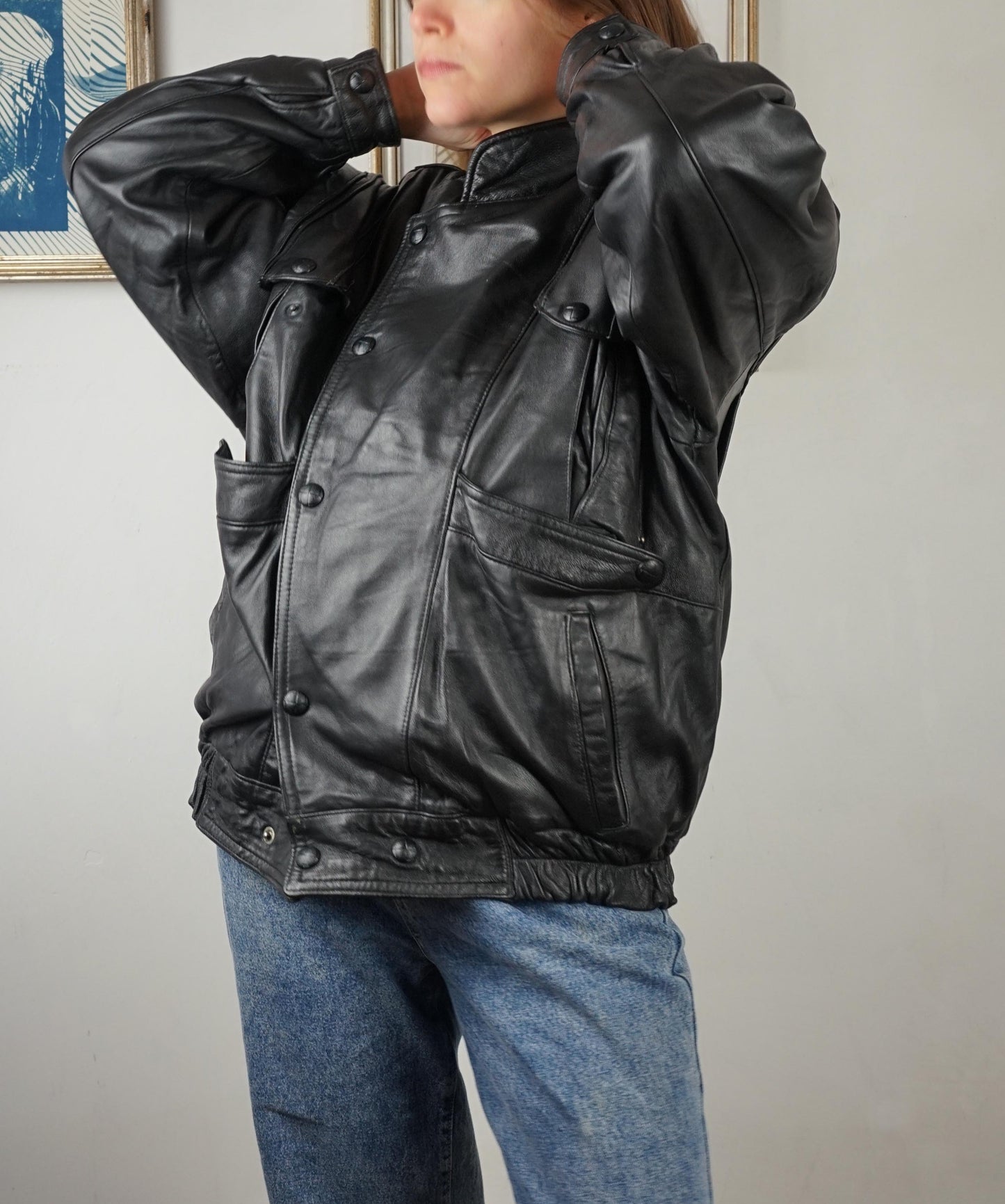 Bomber vintage in pelle anni '80 nero