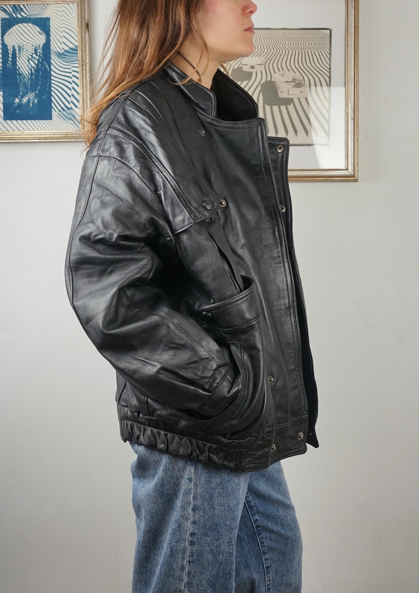 Bomber vintage in pelle anni '80 nero