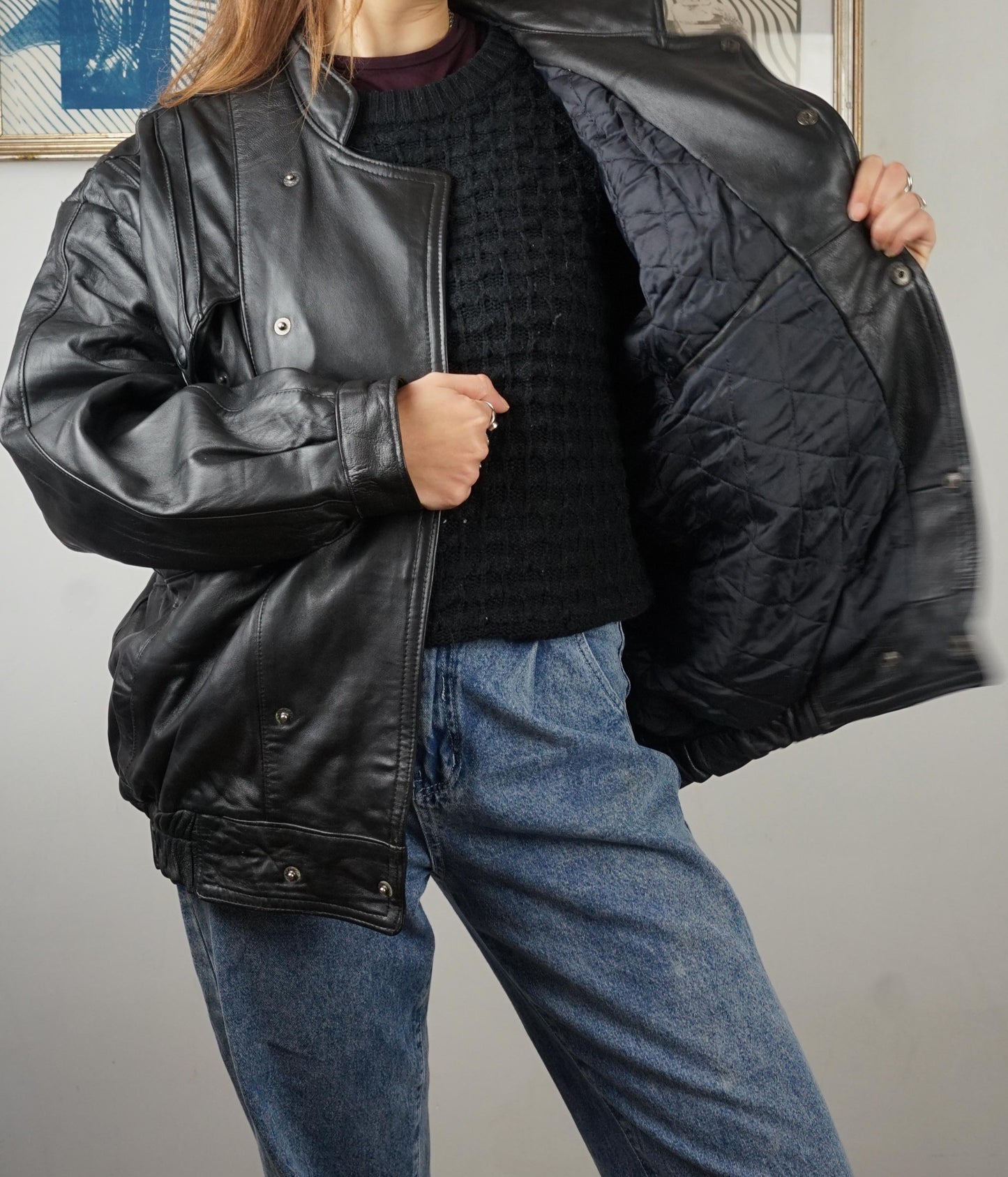 Bomber vintage in pelle anni '80 nero