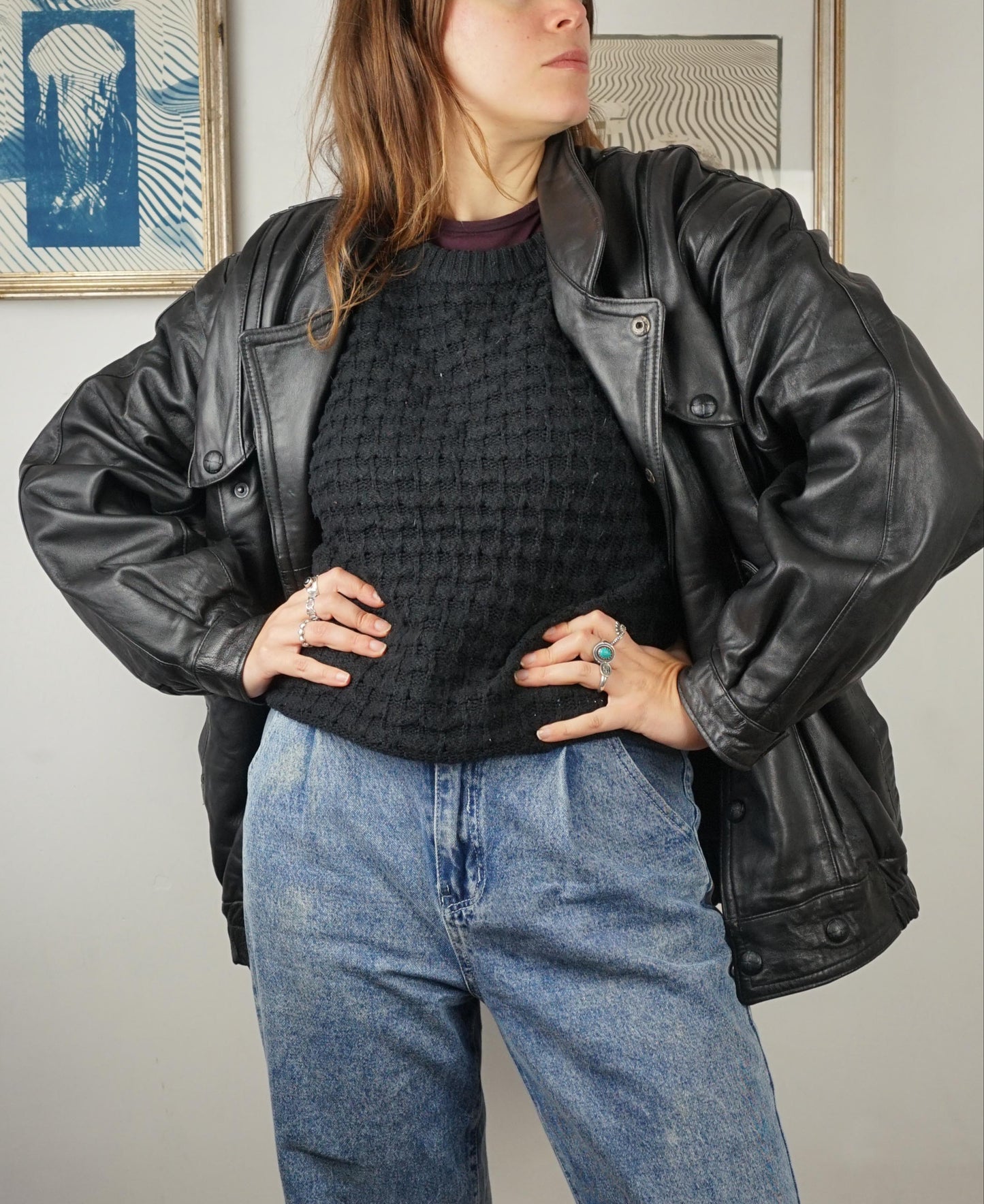 Bomber vintage in pelle anni '80 nero