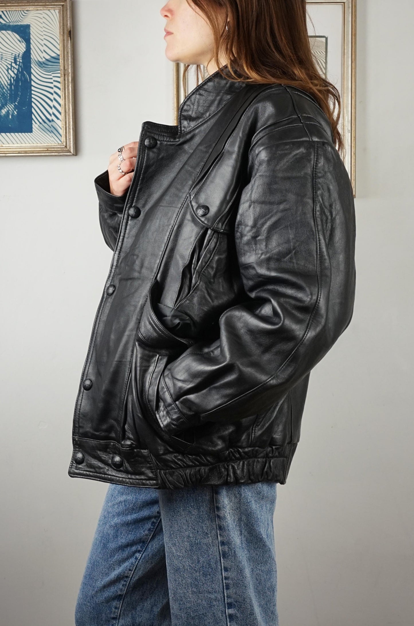Bomber vintage in pelle anni '80 nero