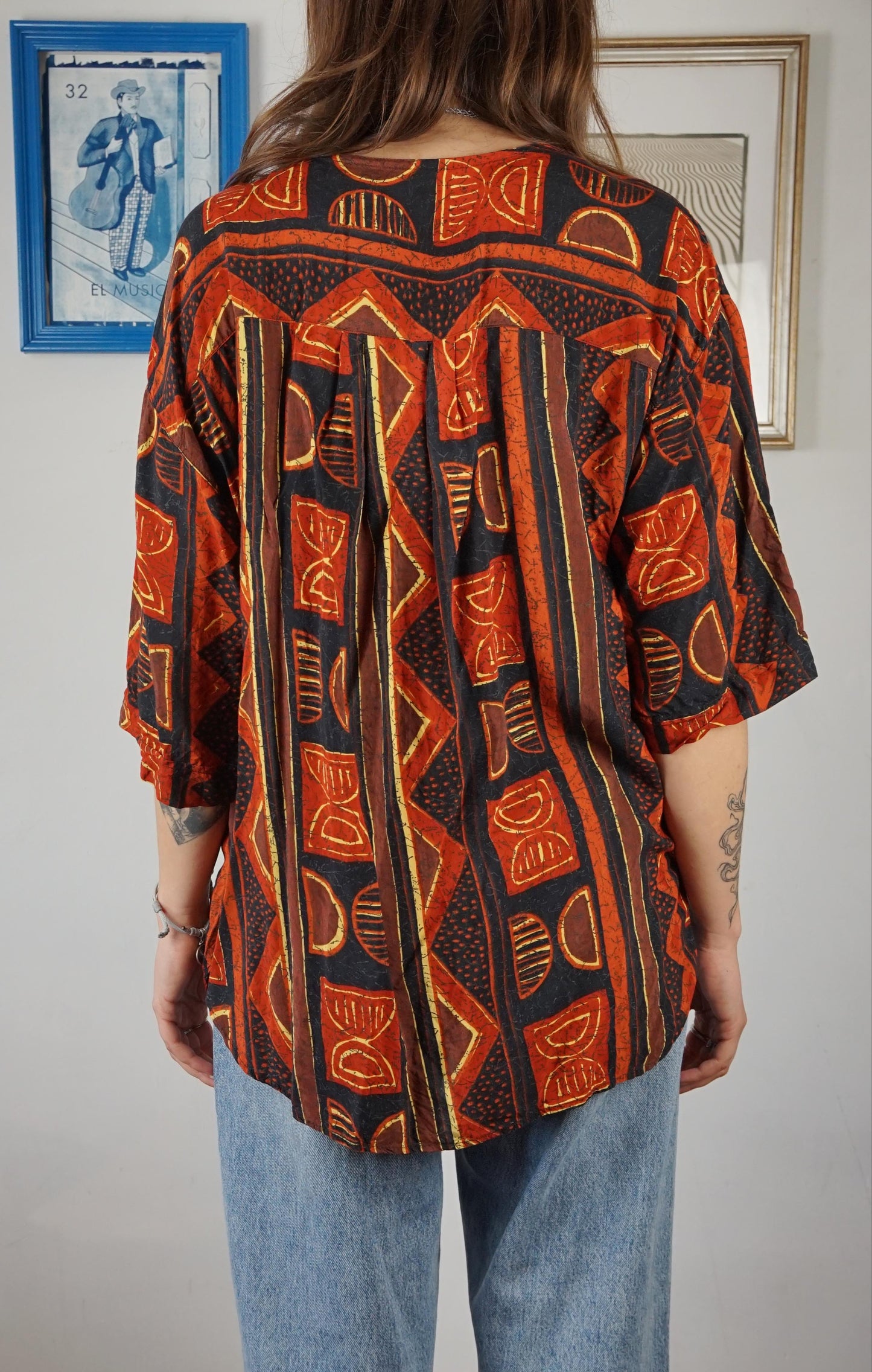 Camicia fluida multicolor fantasia etnica