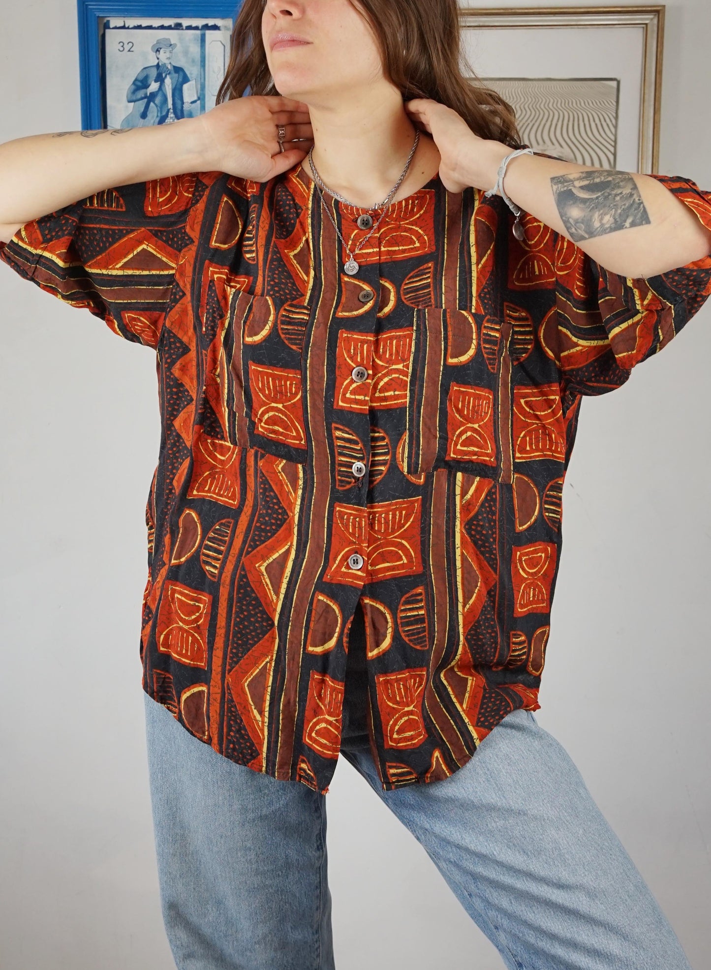 Camicia fluida multicolor fantasia etnica