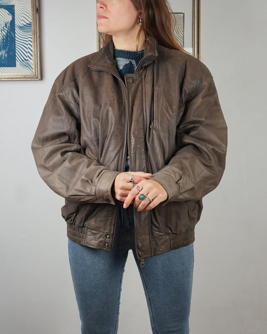 Bomber vintage in pelle color cioccolato