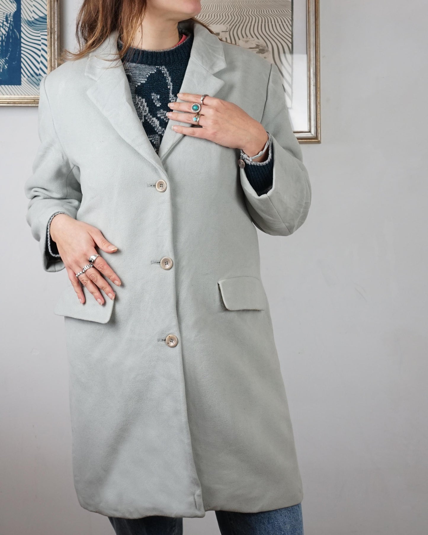 Cappotto in lana color ghiaccio