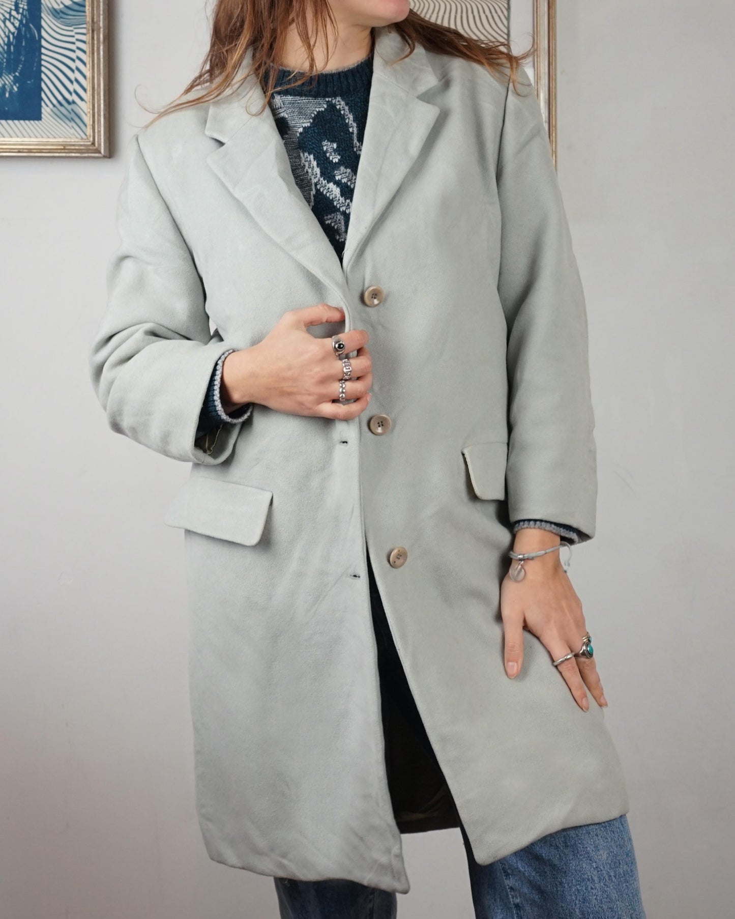 Cappotto in lana color ghiaccio