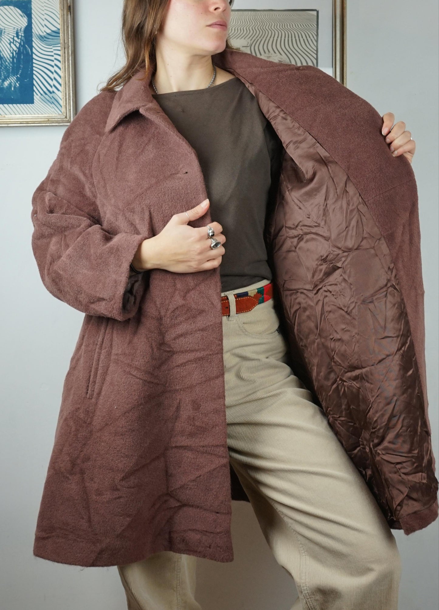 Cappotto in lana mohair e alpaca color caffè